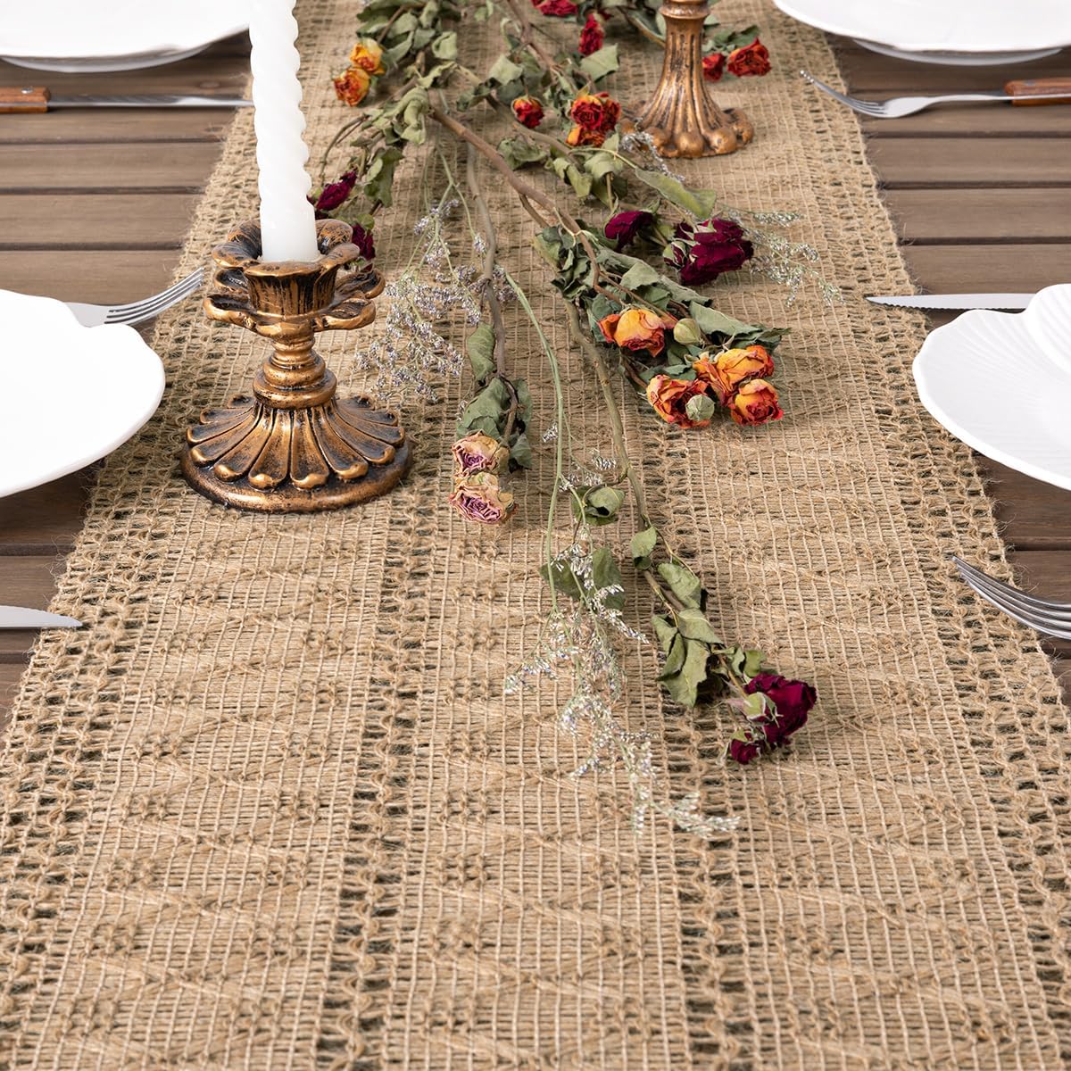 Socomi Fall Boho Table Runner Macrame 108 Inches Woven Burlap Rustic Table Runne...