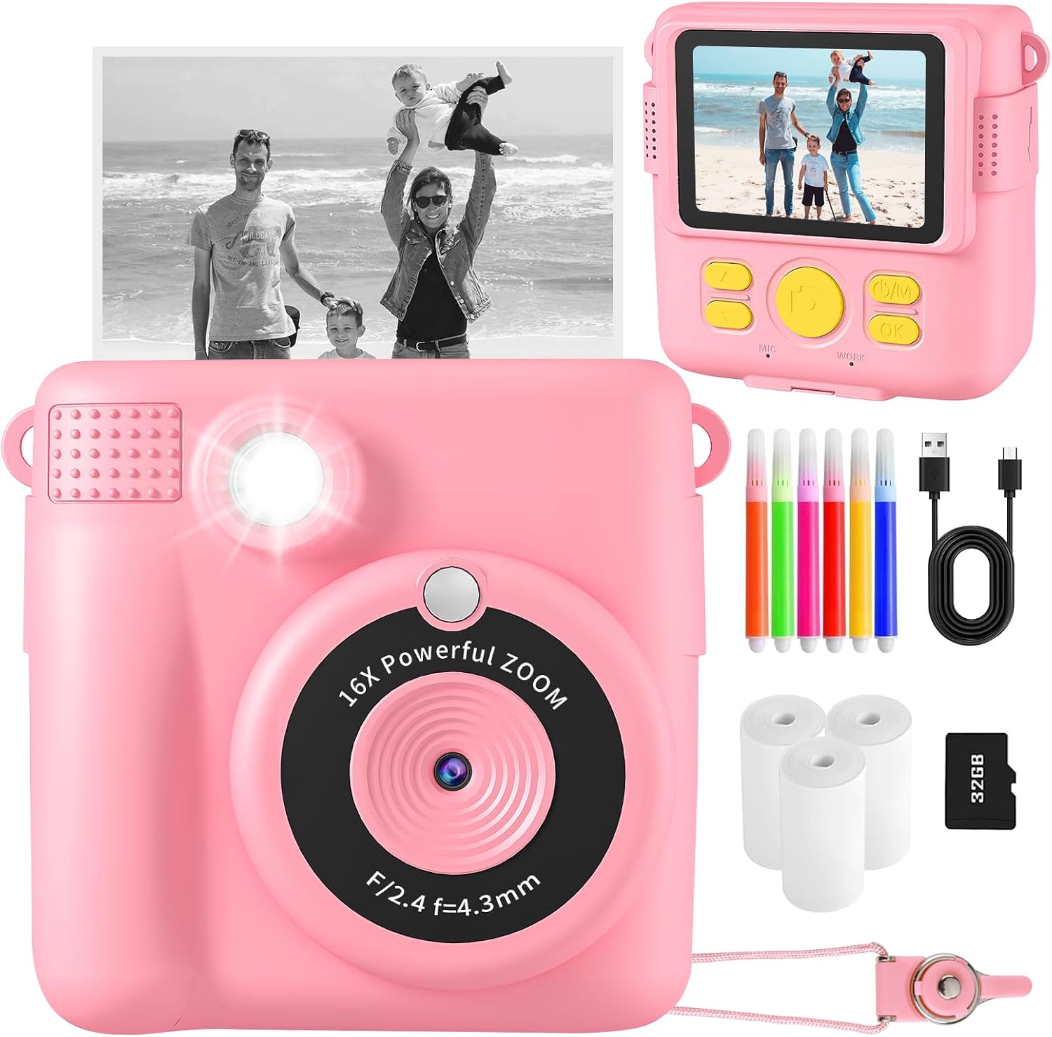Kids Camera Instant Print, Instant Camera for Kids with Print Photo Paper,1080P...