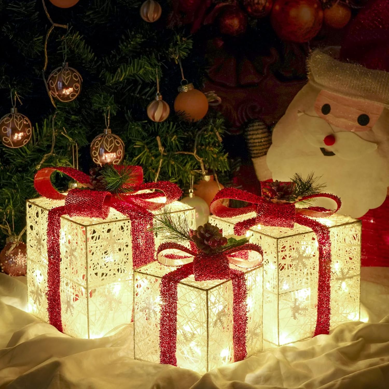 Christmas Decorations, Set of 3 Christmas Lighted Gift Boxes, Battery Operated X...