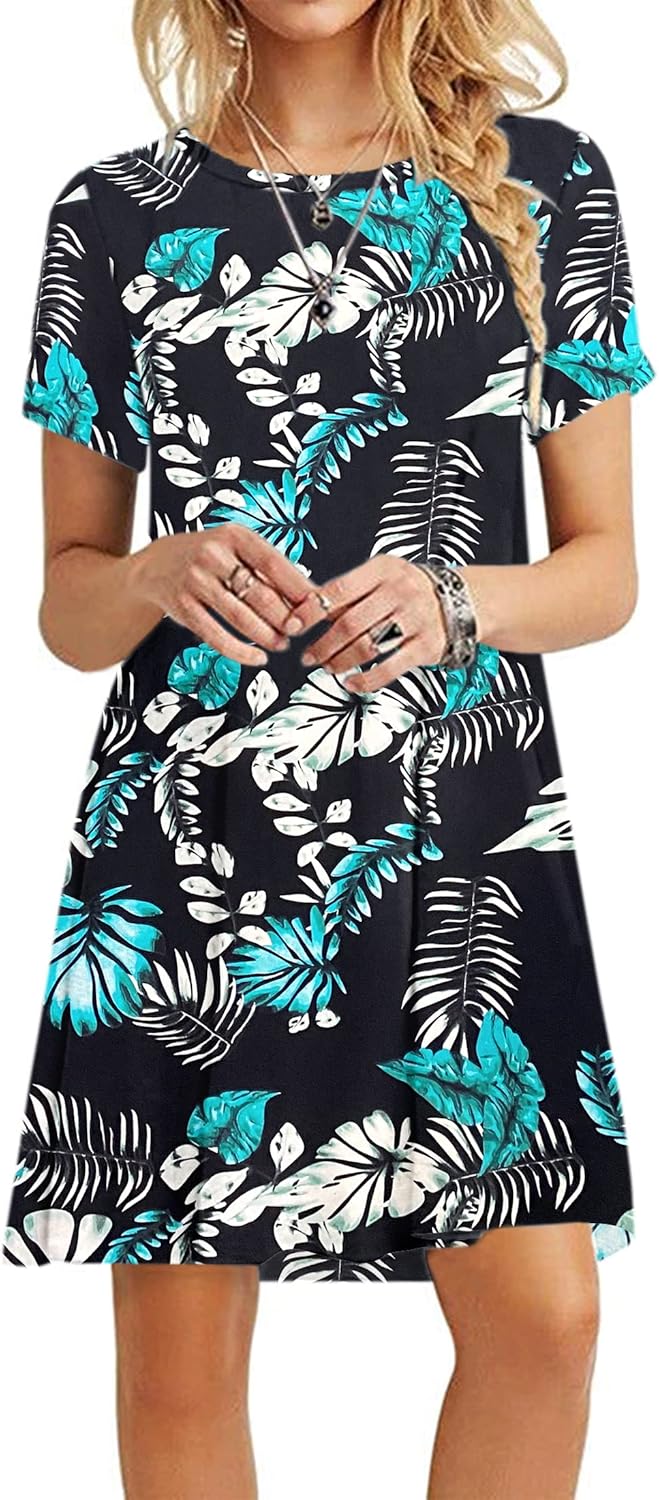 MOLERANI Women's Casual Plain Simple T-Shirt Loose Dress XX-Large 02 Blue Green...