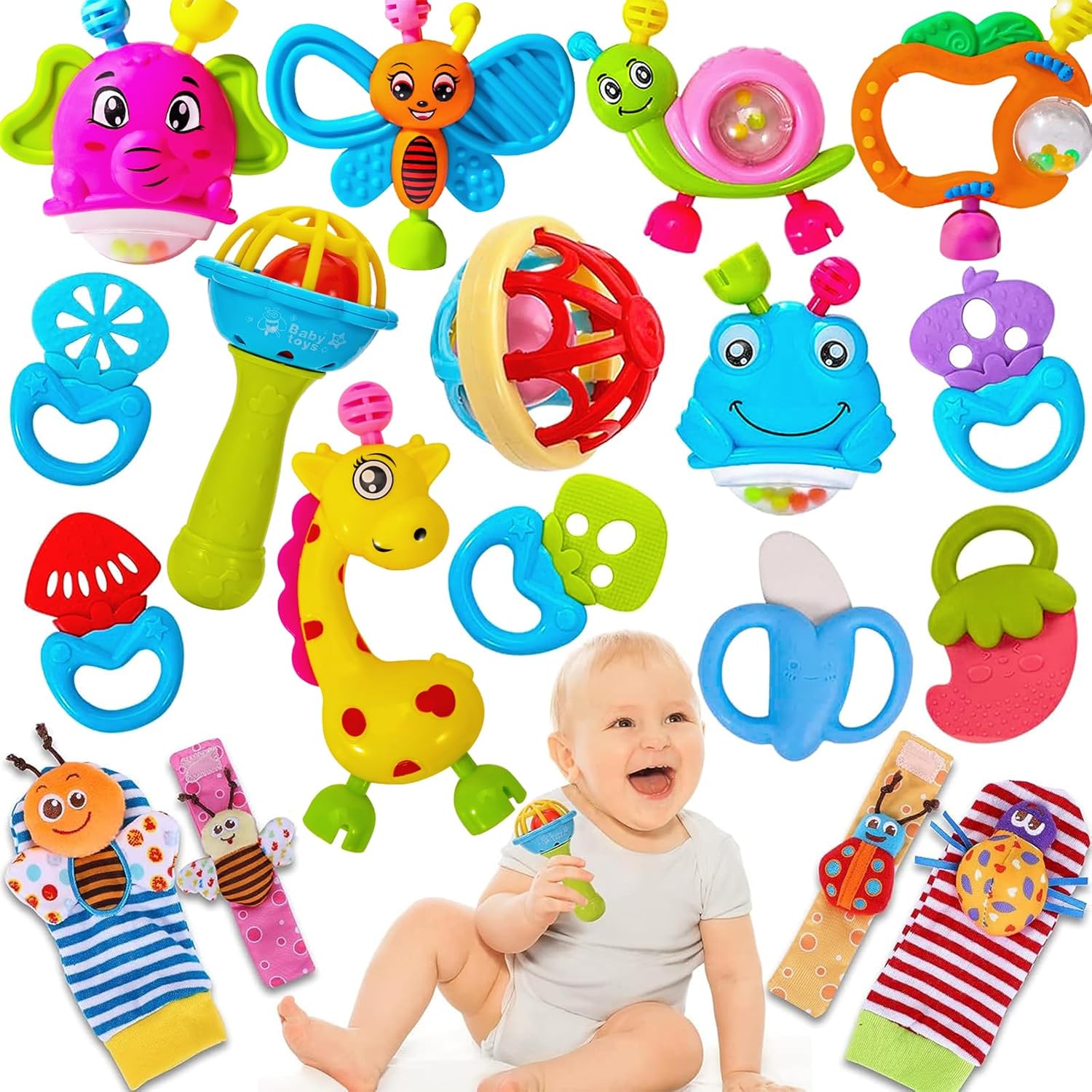 AZEN 18Pcs Baby Toys 3-6 Months, Baby Rattles 0-6 Months, Newborn Infant Baby To...