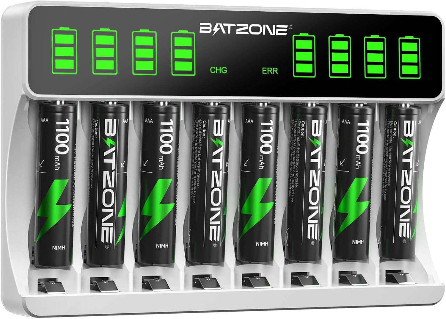 BATZONE Battery Charger with 8 x AAA Batteries, Intelligent LCD Screen Battery C...
