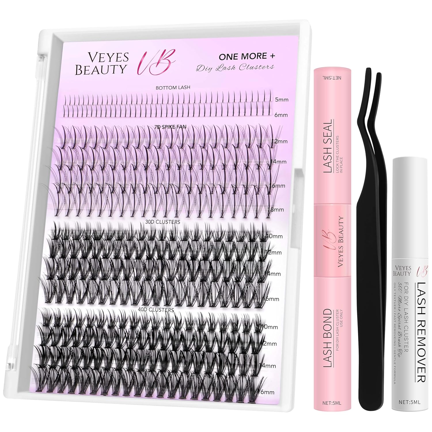VEYESBEAUTY Lash Clusters Kit Individual Lash Extensions One More+ DIY Multi-typ...