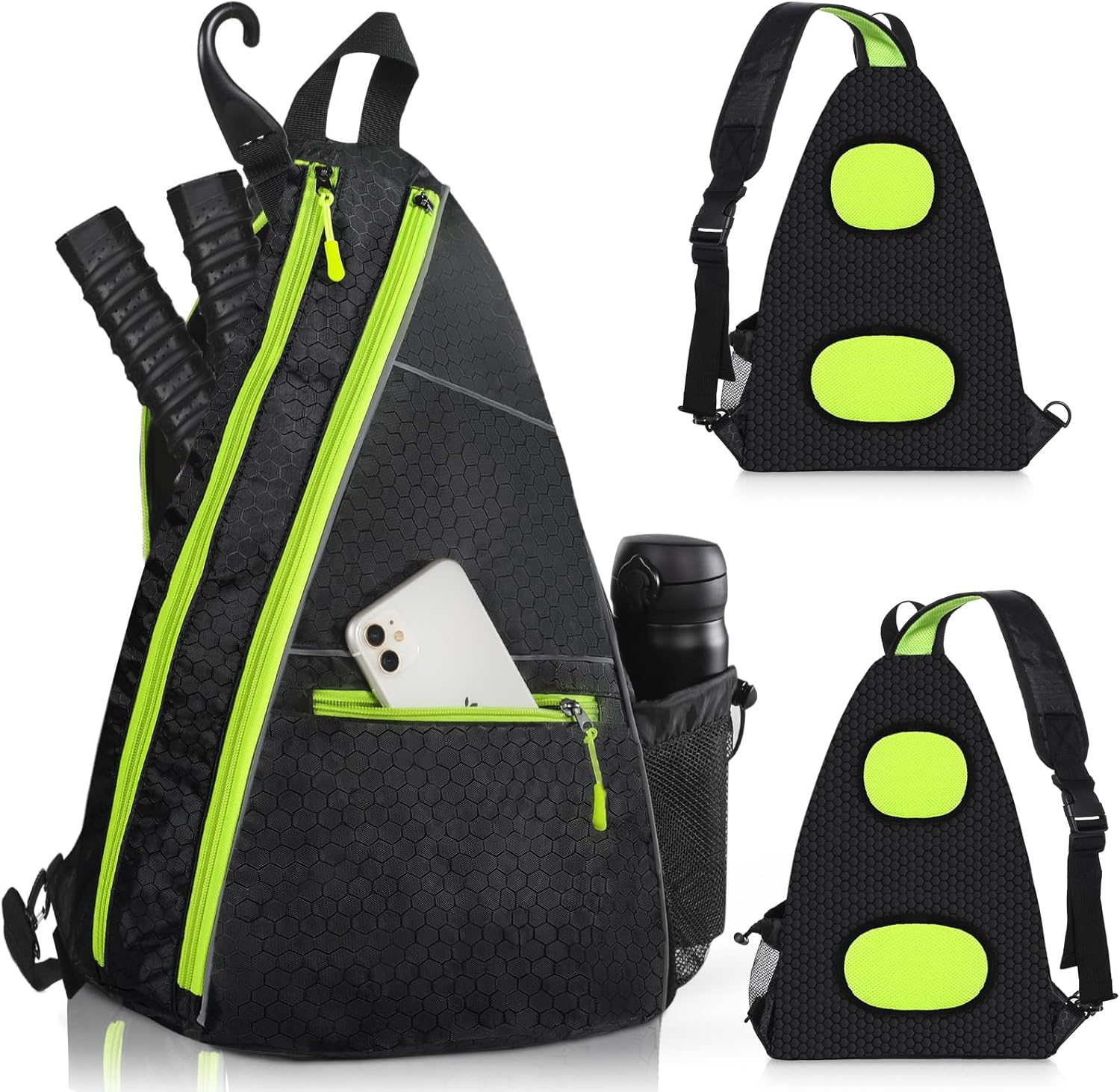 Achiou Pickleball Bag Unisex Adjustable Sling Backpack with Fence Hook Multiple...