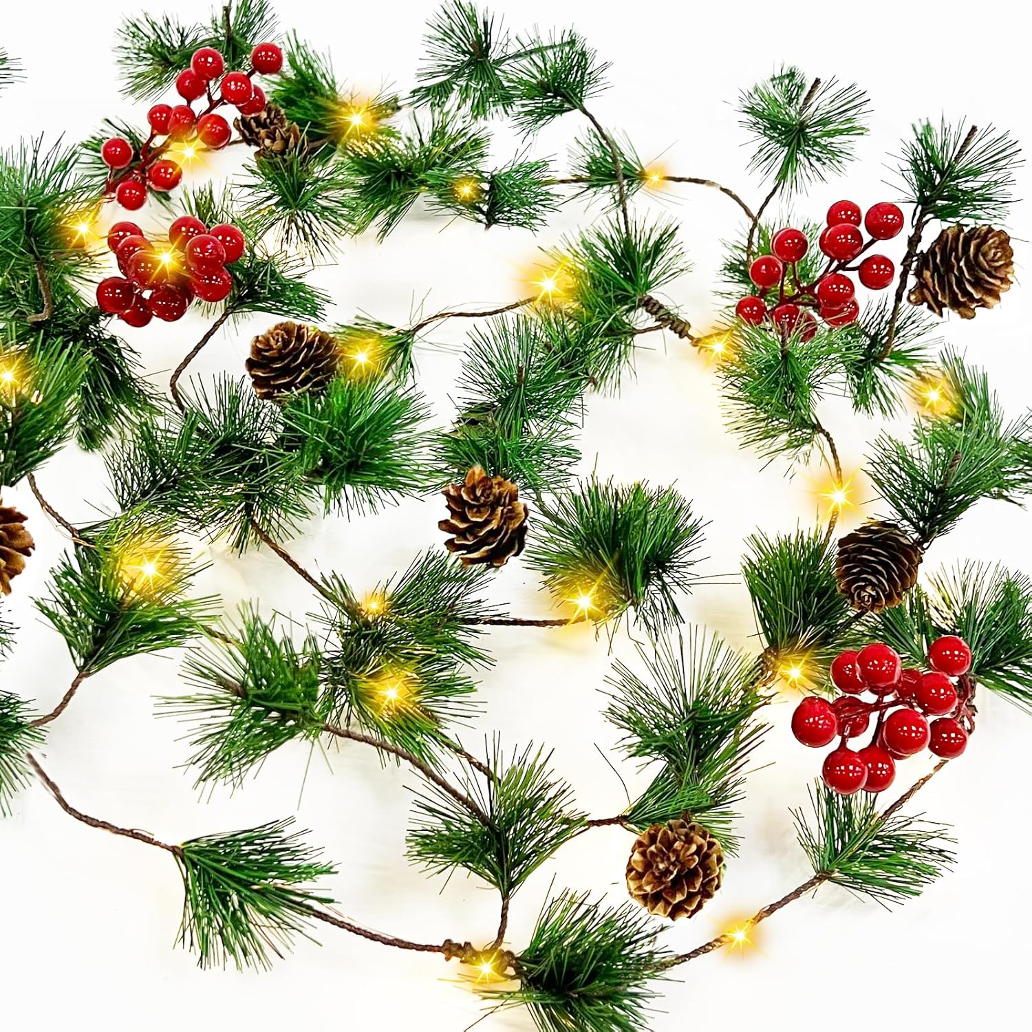 Prelit Christmas Garland, Unique 10Ft 30 LED Garland with Lights Timer, Special...