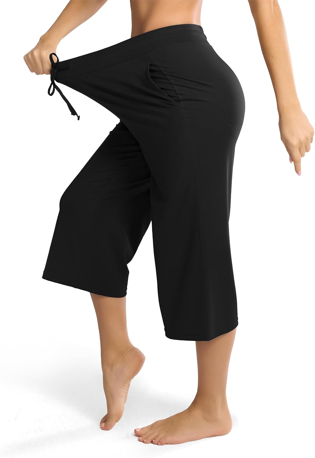 Maxbee Wide Leg Capri Pants for Women Loose Yoga Pants Drawstring Comfy Lounge S...