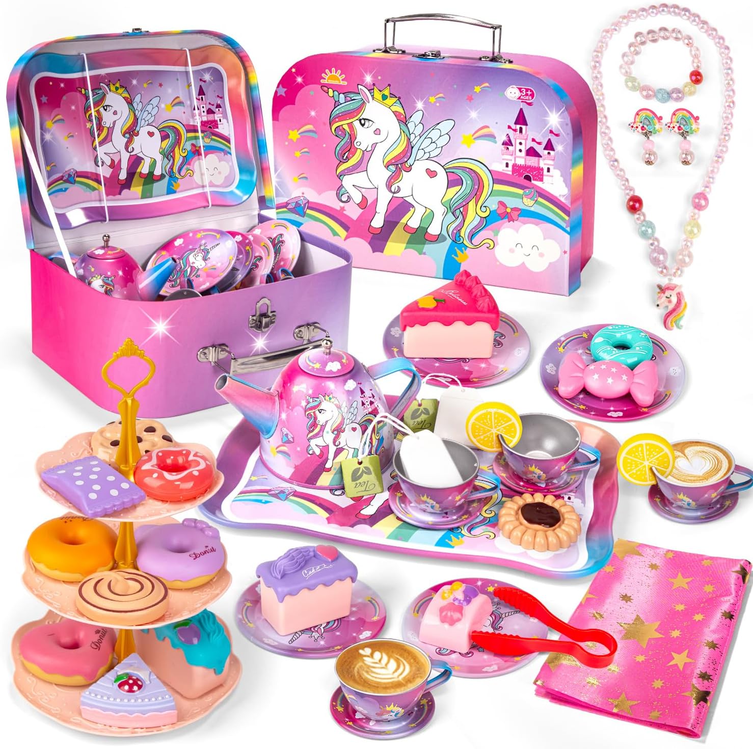 Unicorn Tea Set for Little Girls, Toddler Tea Party Set with Carry Case, Pretend...