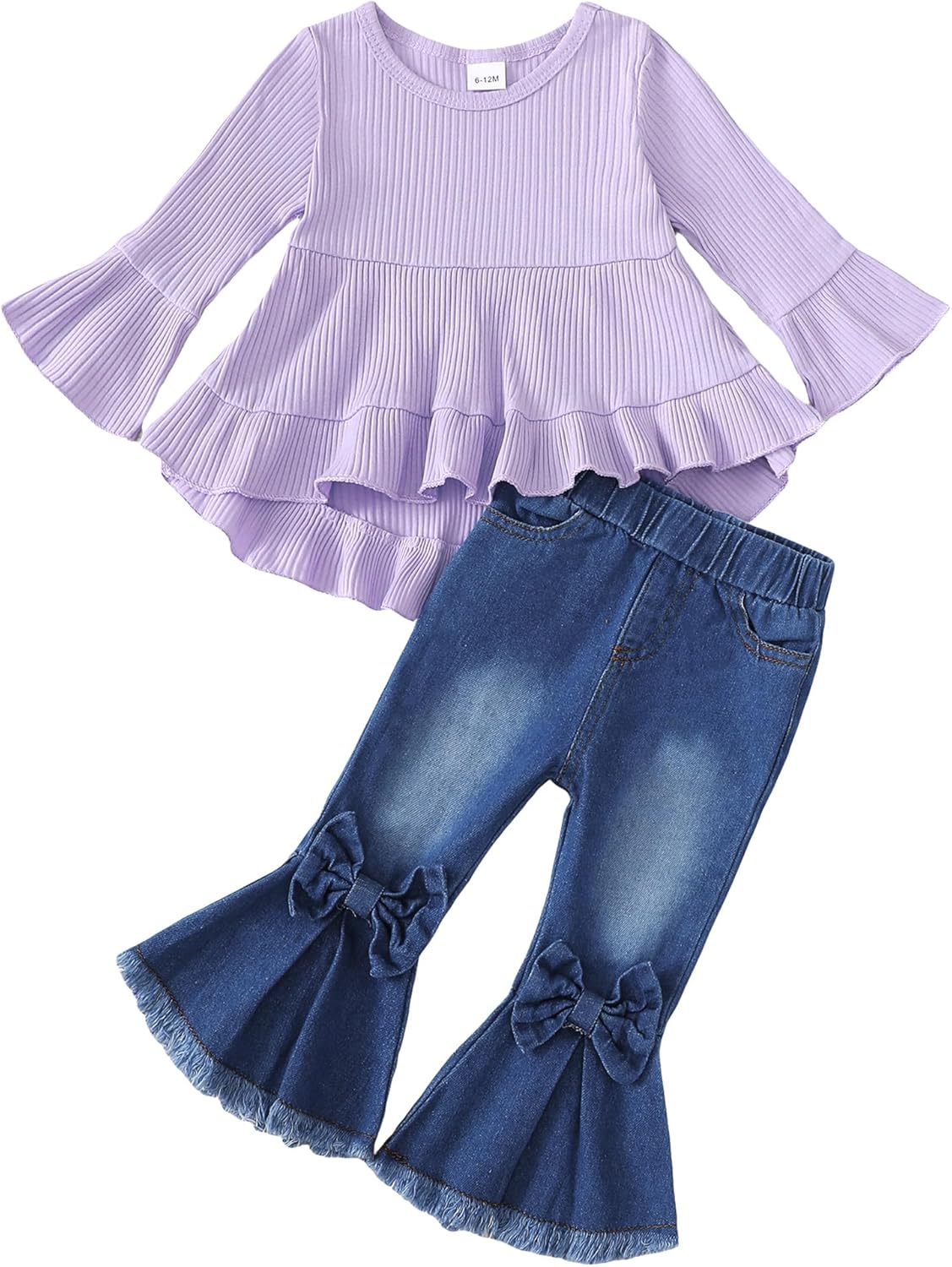 Kucnuzki Toddler Baby Girls Clothes Long Sleeve Shirt Top Flare Denim Jeans Cute...