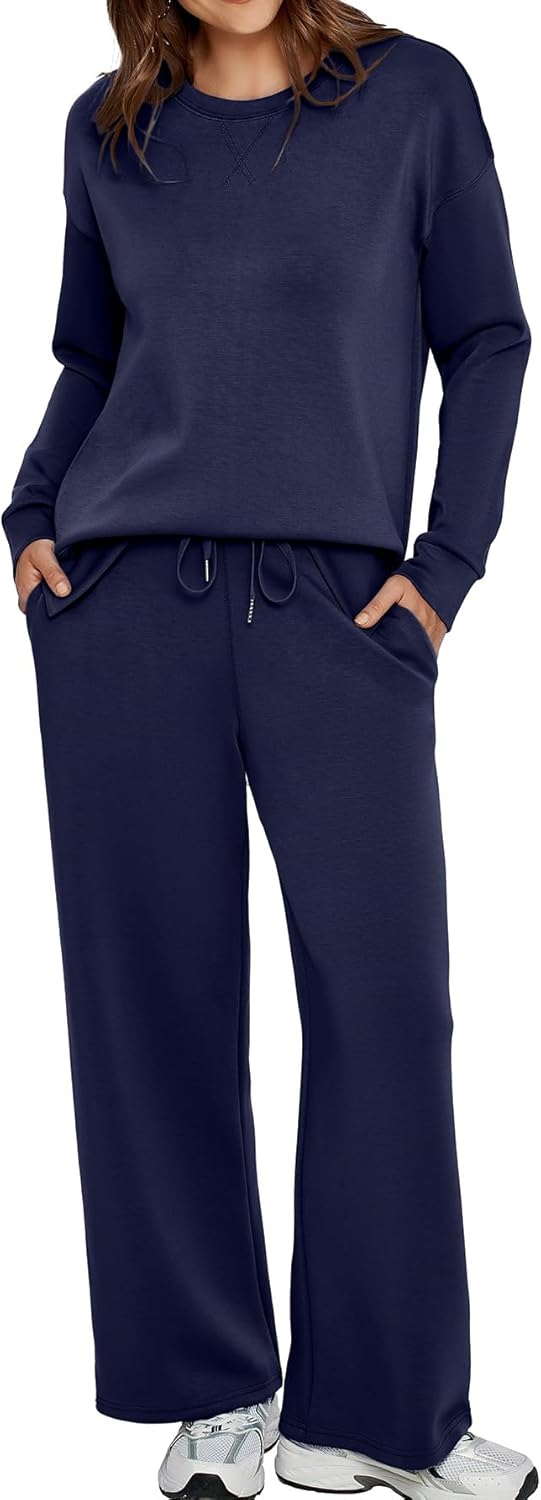 Glamaker Womens 2 Piece Lounge Set Fall Long Sleeve Pullover Tops Long Pants Cas...
