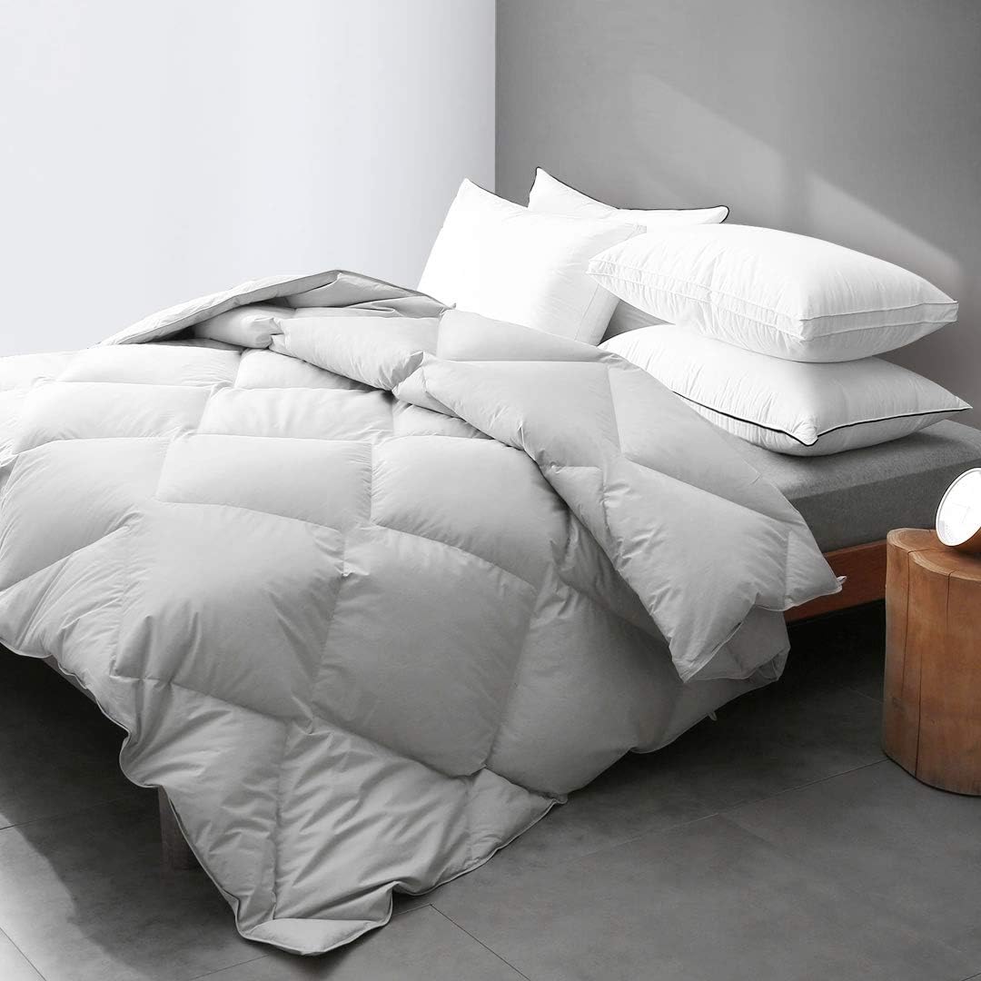 DWR Premium Feathers Down Comforter Duvet Insert King, 100% Cotton, Geometric Gr...