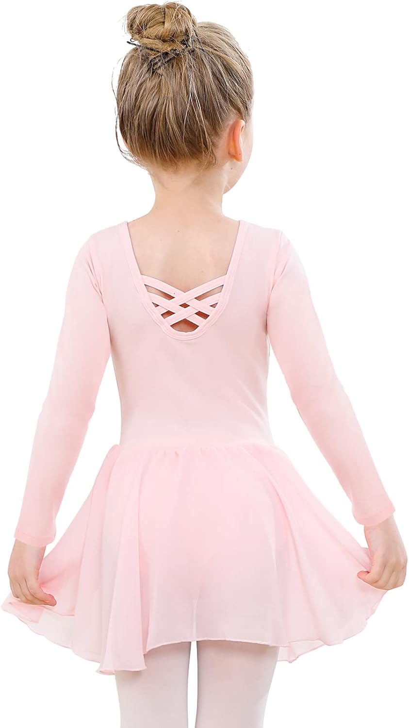 Girls Ballet Dress Short Sleeve Outfit Gymnastics Dance Leotard with Chiffon Ski...