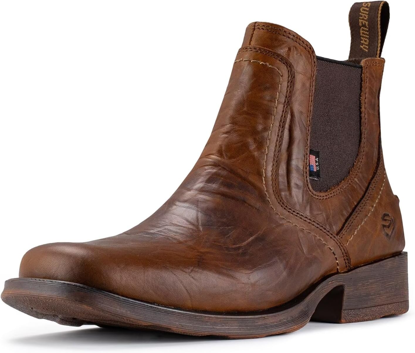 SUREWAY Men's Western Slip On Work/Casual Boots for Men,Pull-On Square-Toe Chels...