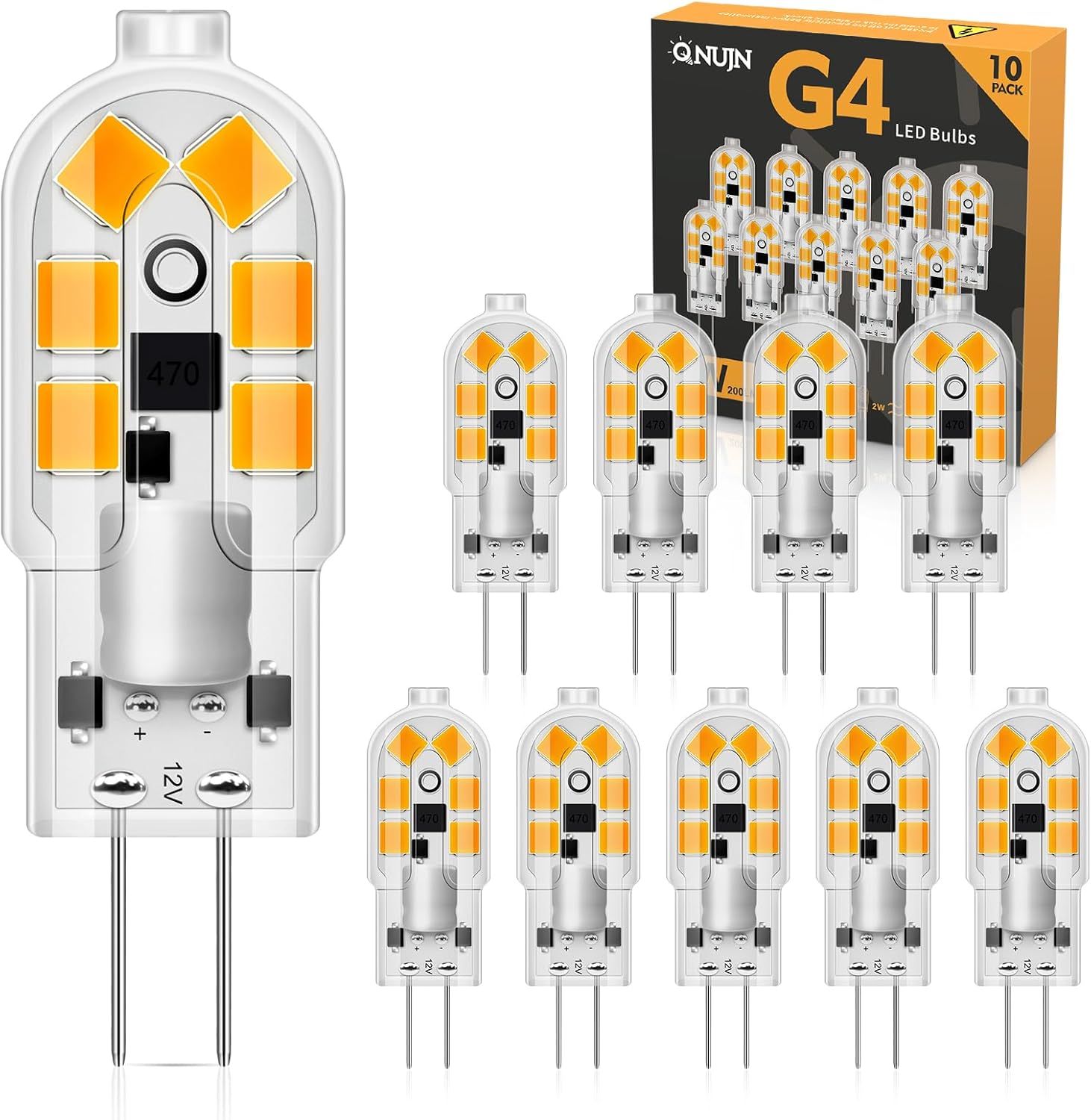 QNUJN G4 LED Bulbs, 2W 12V Light Bulb Warm White 3000K, Equivalent to 20W Haloge...