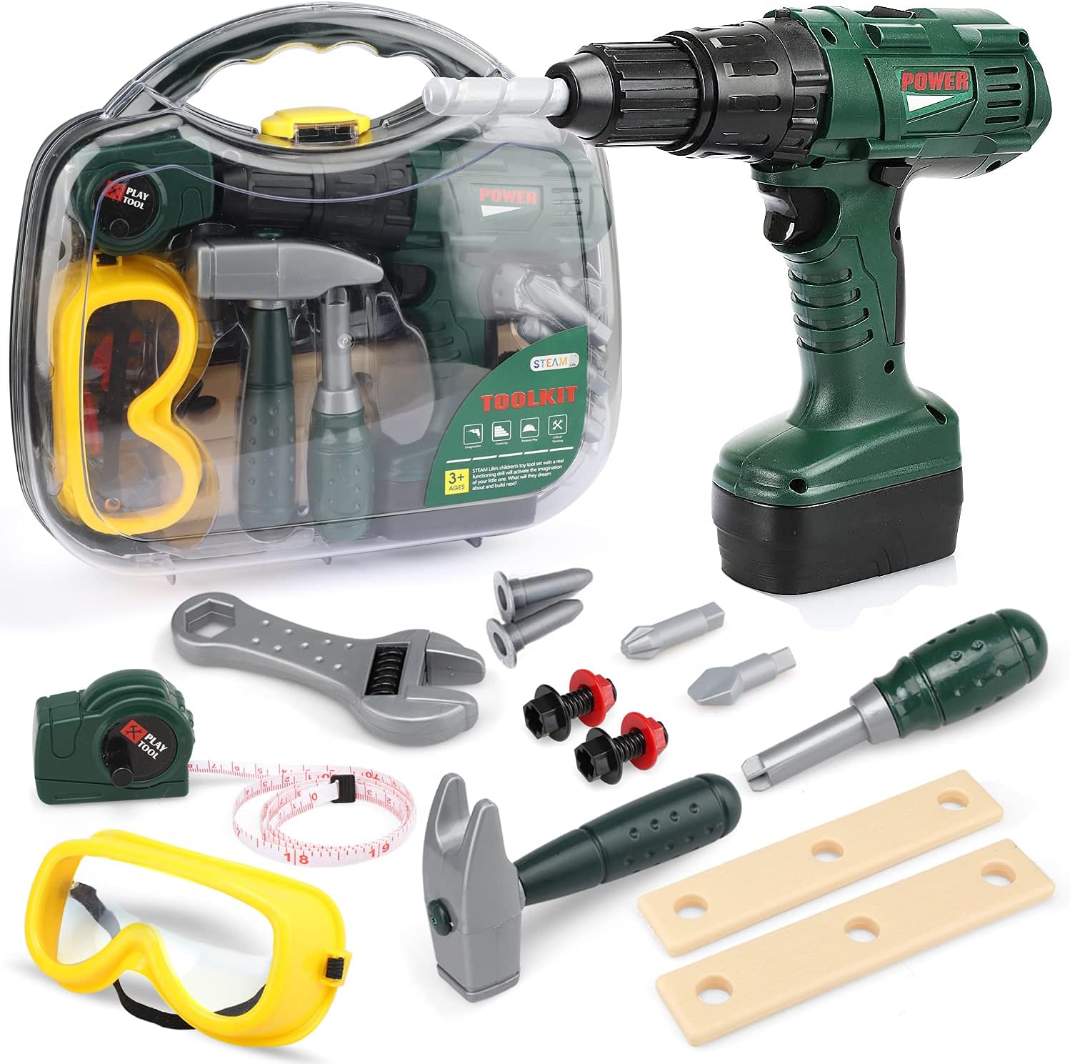 STEAM Life Kids Toddler Tool Set for Boys with Electric Toy Drill, Toy Tool Set...