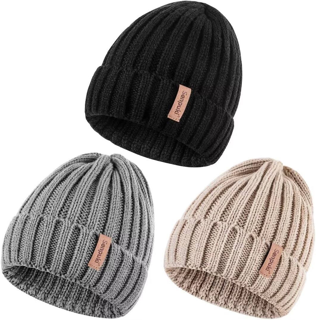 SENPUKI Womens Winter Knitted Beanie Hat 3PCS,Warm Knit Fashionable Caps,Womens...