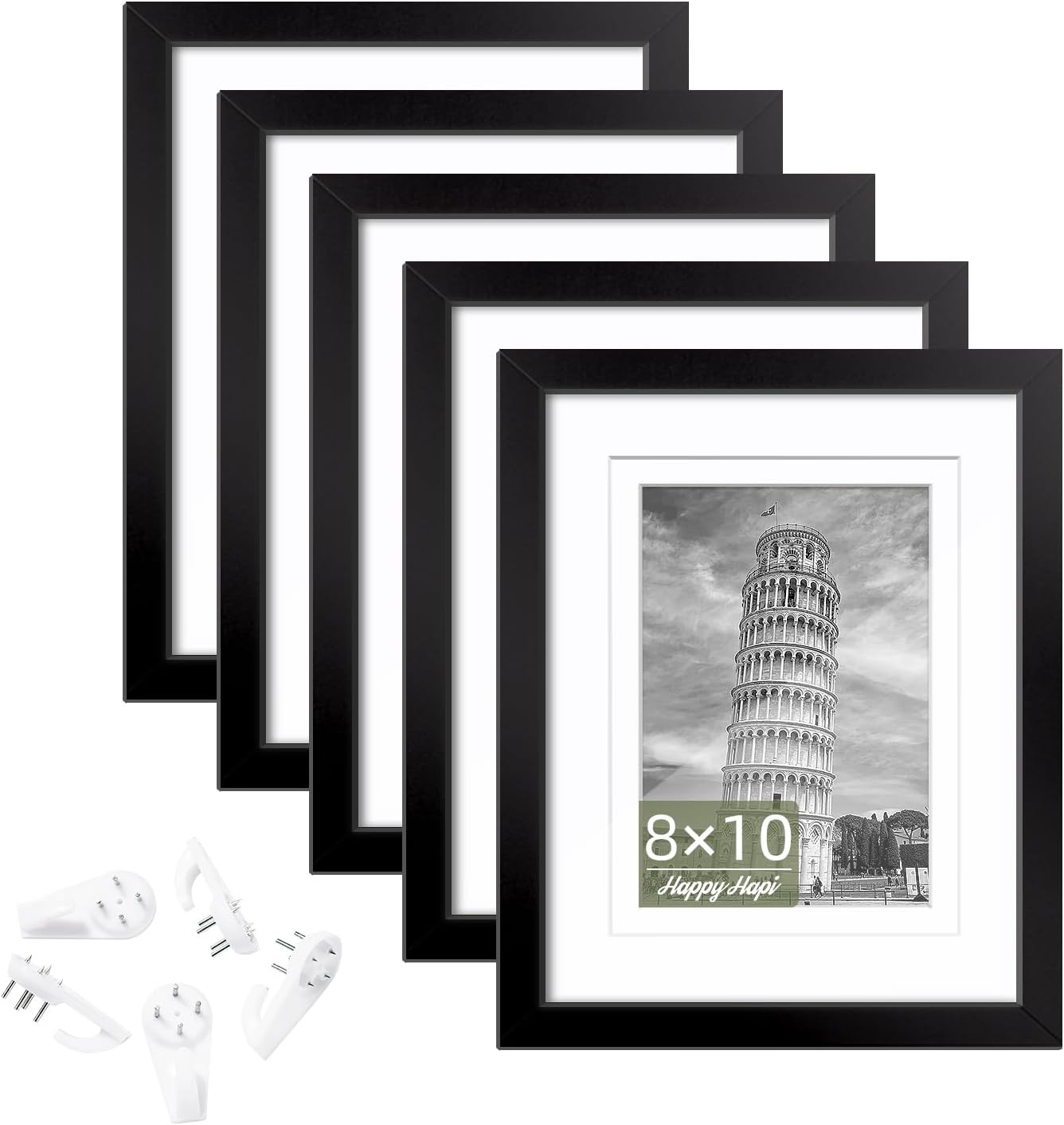 HappyHapi 8x10 Picture Frame Set of 5, 8x10 Black Picture Frame Display Pictures...