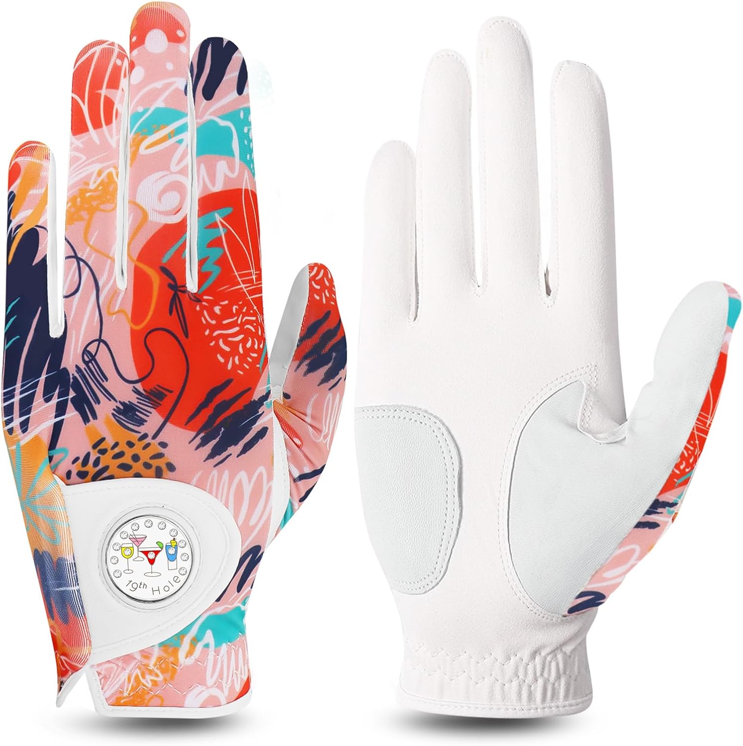 FINGER TEN Golf Gloves Women Left Right Hand Leather with Ball Marker Value Pack...