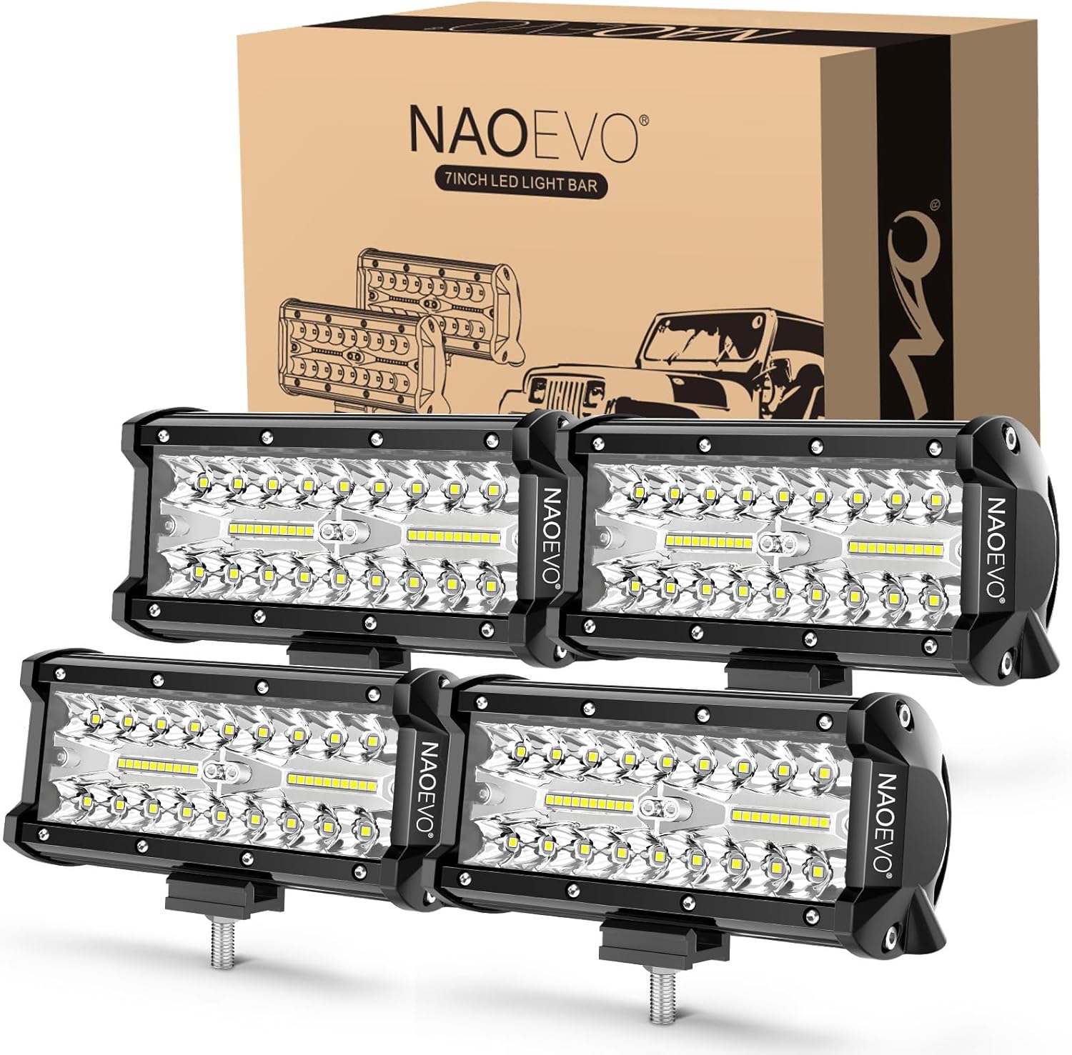 NAOEVO 7 Inch LED Light Bar, 480W 48,000LM Offroad Fog/Driving Lights LED Tracto...