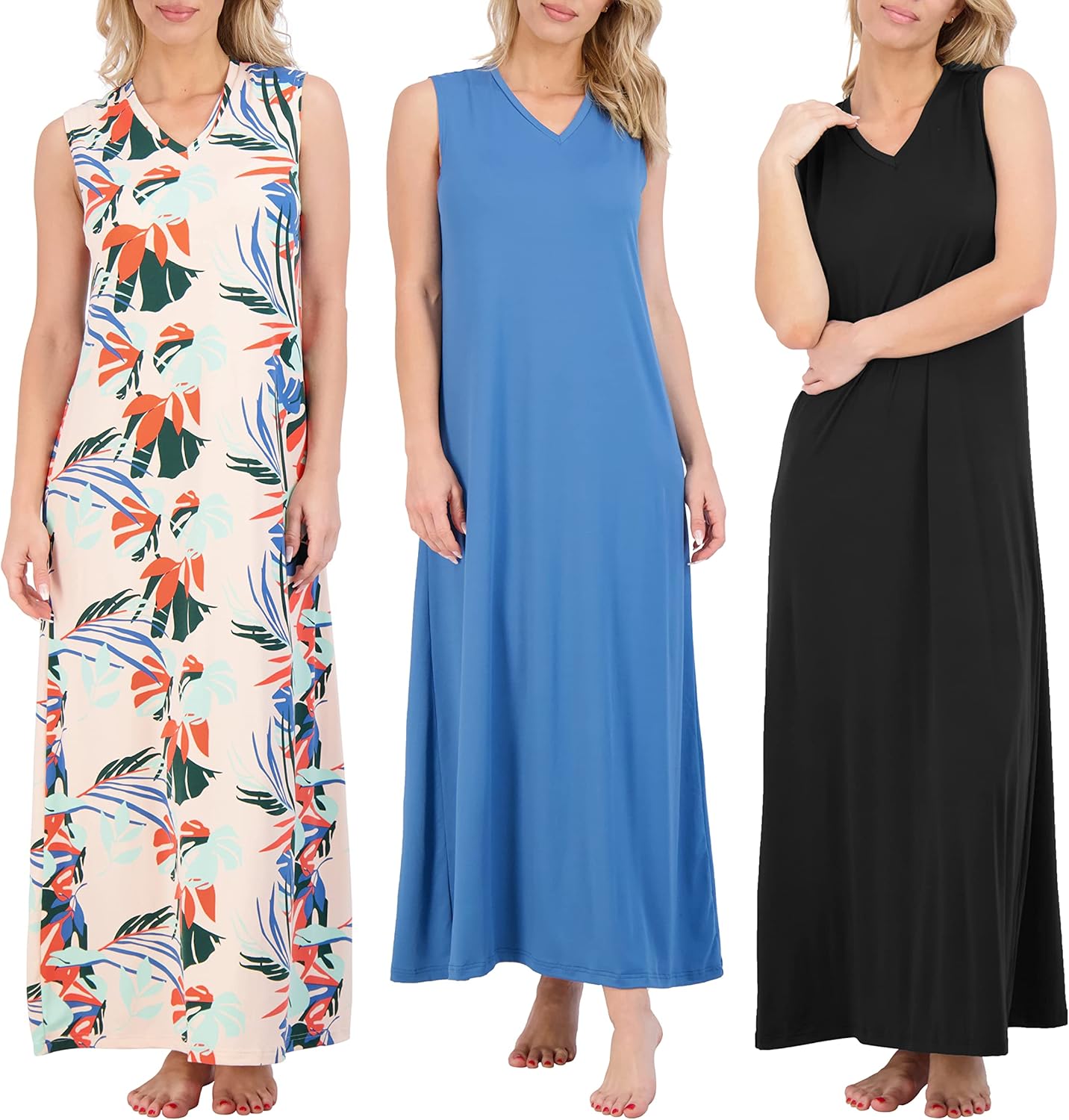 Real Essentials 3 Pack, Special Women's Soft Tank Nightgown, Innovative Sleevele...