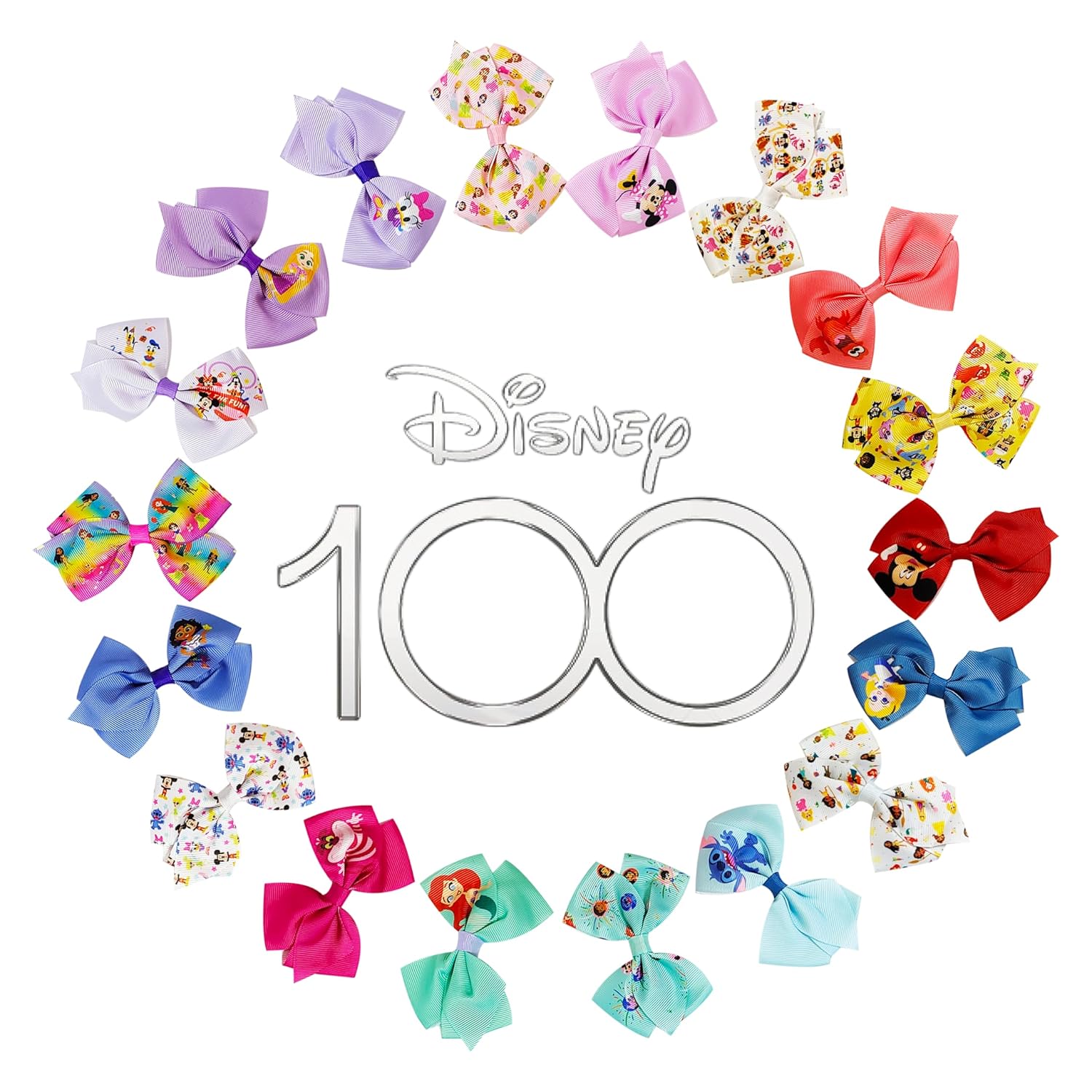 Disney 100th Anniversary Special Hair Accessory for Girls|18pc Disney Hair Bow C...