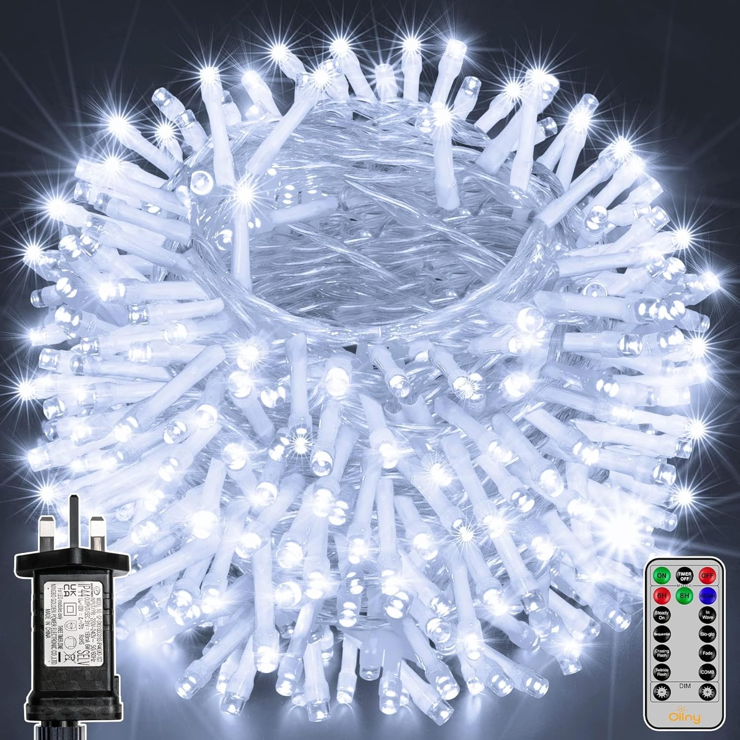 Ollny Christmas Tree Lights Outdoor Indoor, 60m 600LED Fairy Lights Mains Powere...