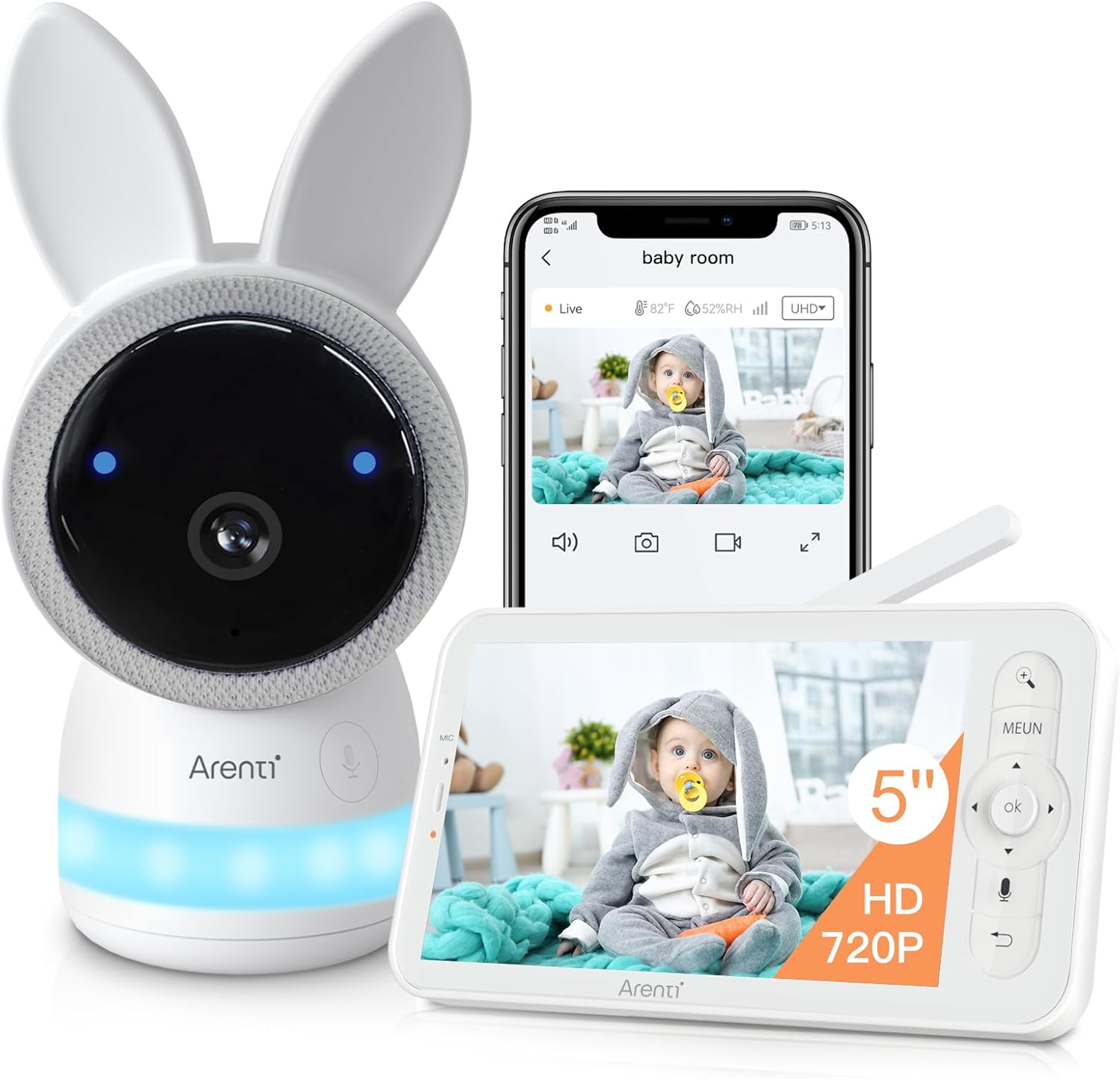 ARENTI 2K Wifi Baby Monitor with Camera,5-inch 720...