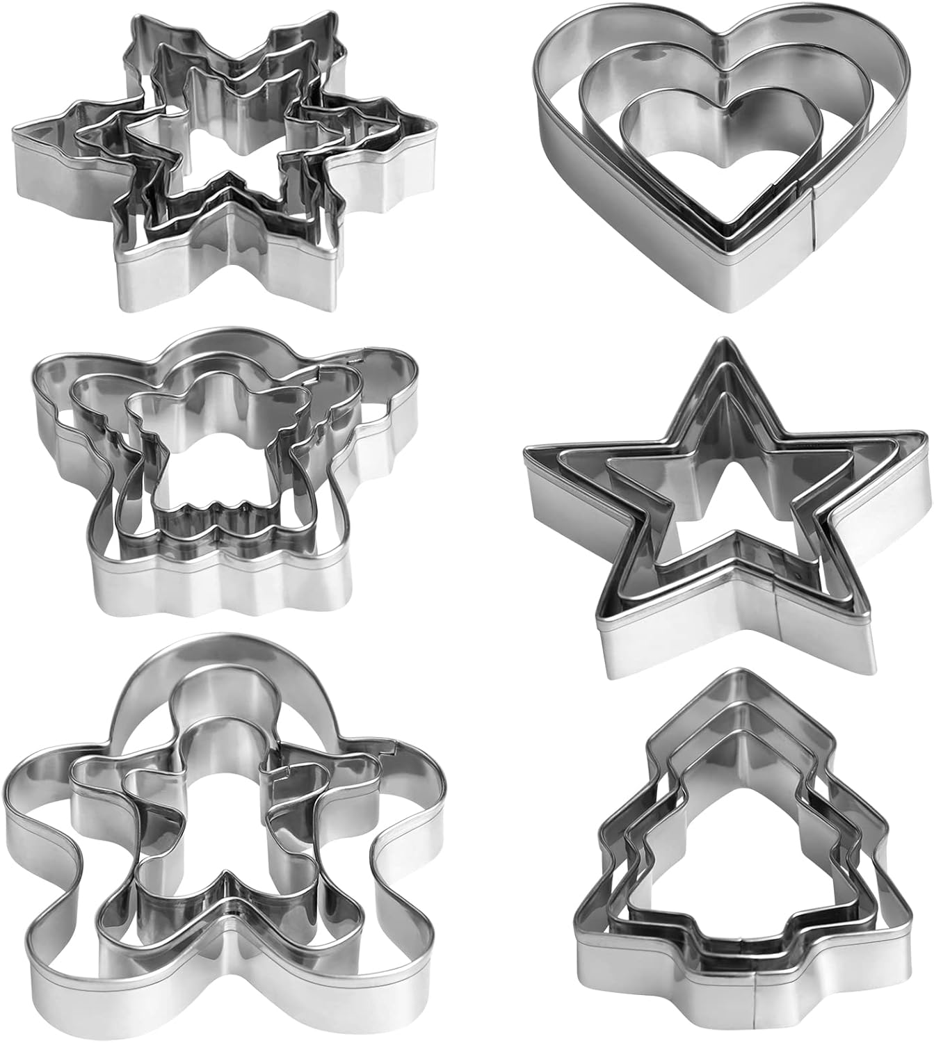 Christmas Cookie Cutter Set - Gingerbread Man, Snowflake, Christmas Tree, Heart,...