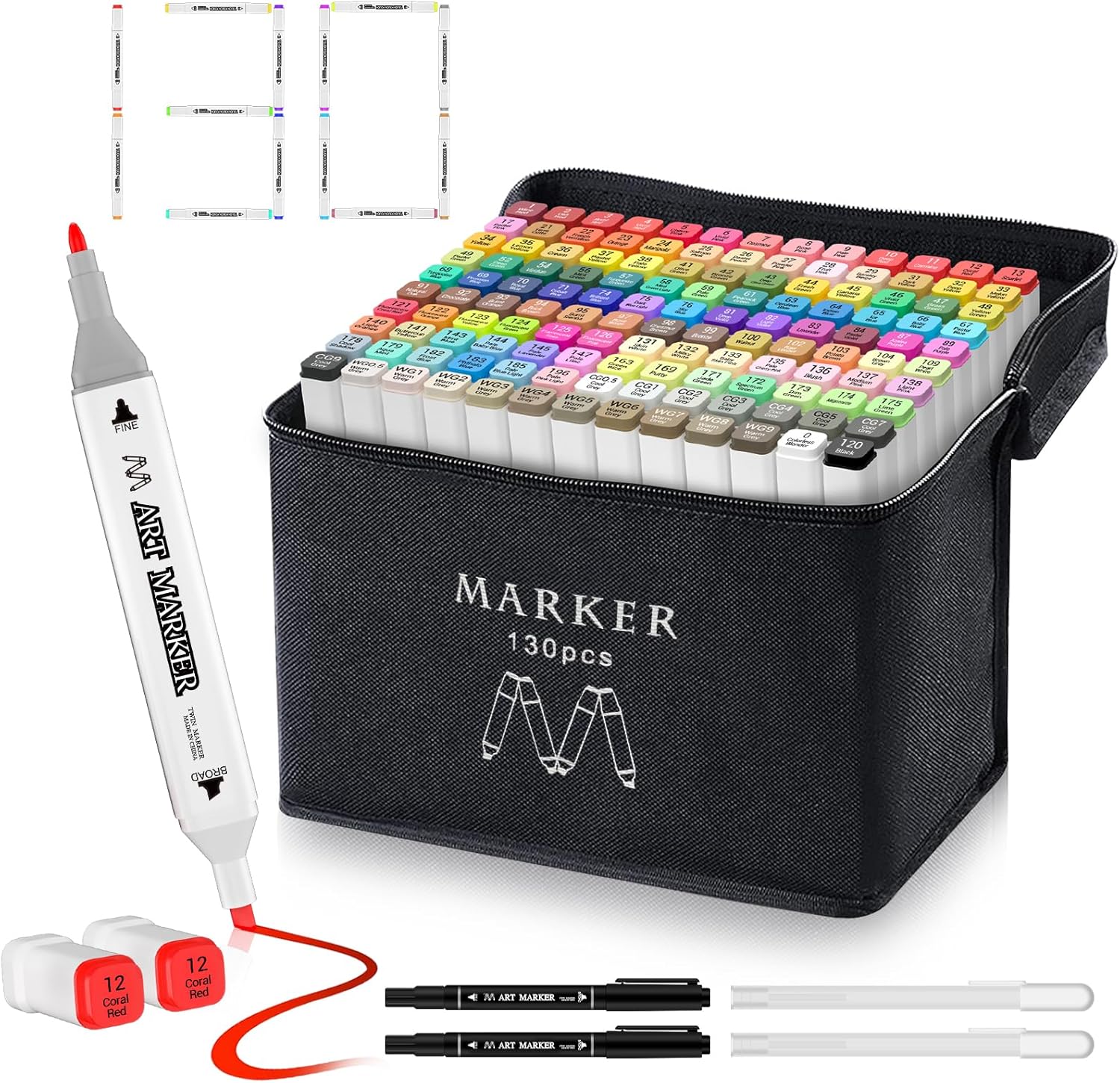 Banral 130 Colors Dual Tip Alcohol Based Markers, Twin Sketch Art Markers Set Pe...