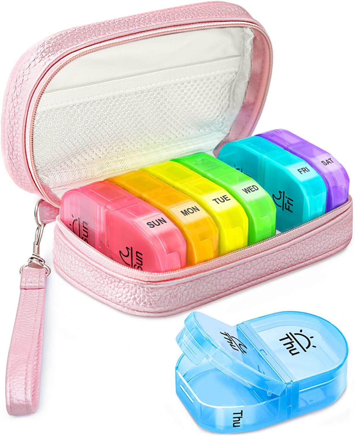 Cute Pill Organizer 2 Times a Day, PU Leather Pill Case for Women, Portable Week...