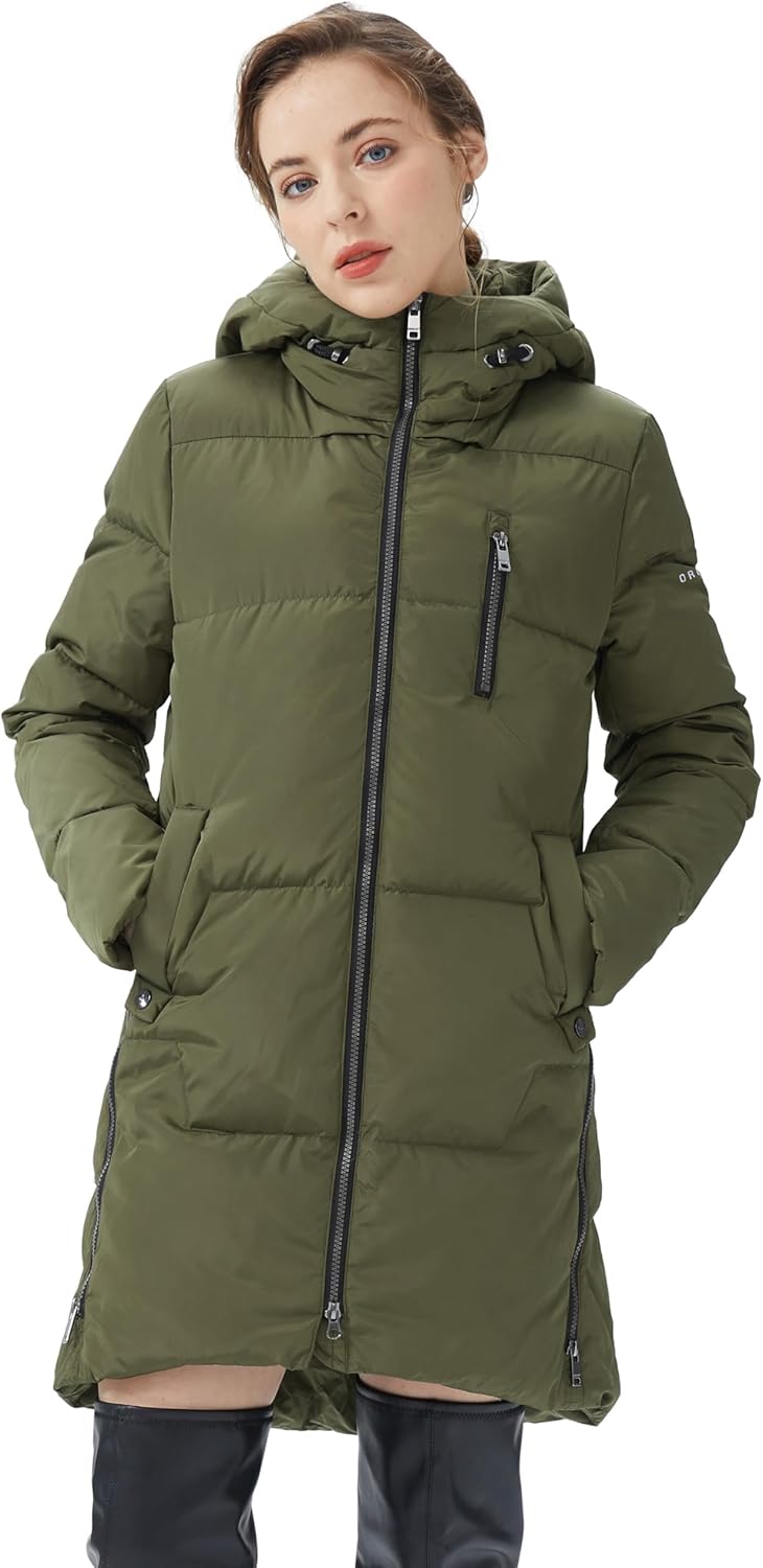 Orolay Women's Down Hooded Jacket, Stylish Winter Down Coat with Two-Way Zipper,...