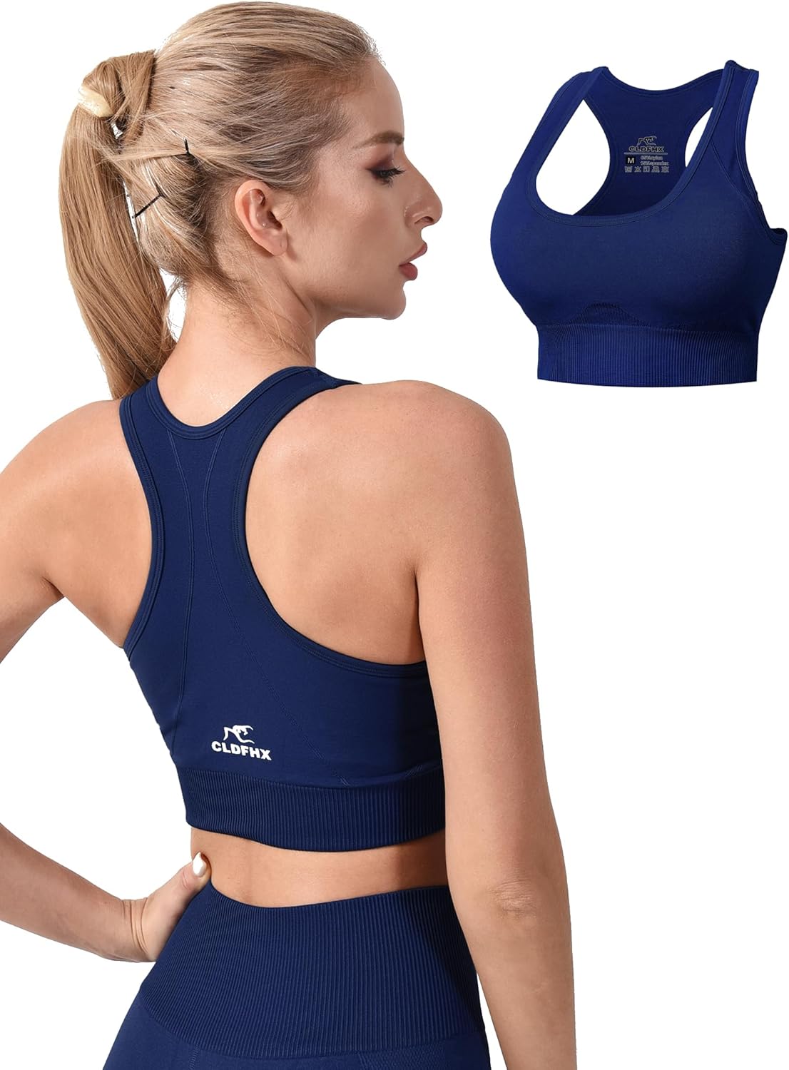 CLDFHX Women Sports Bra High/Mid Impact Support Comfy Seamless Racerback Sports...