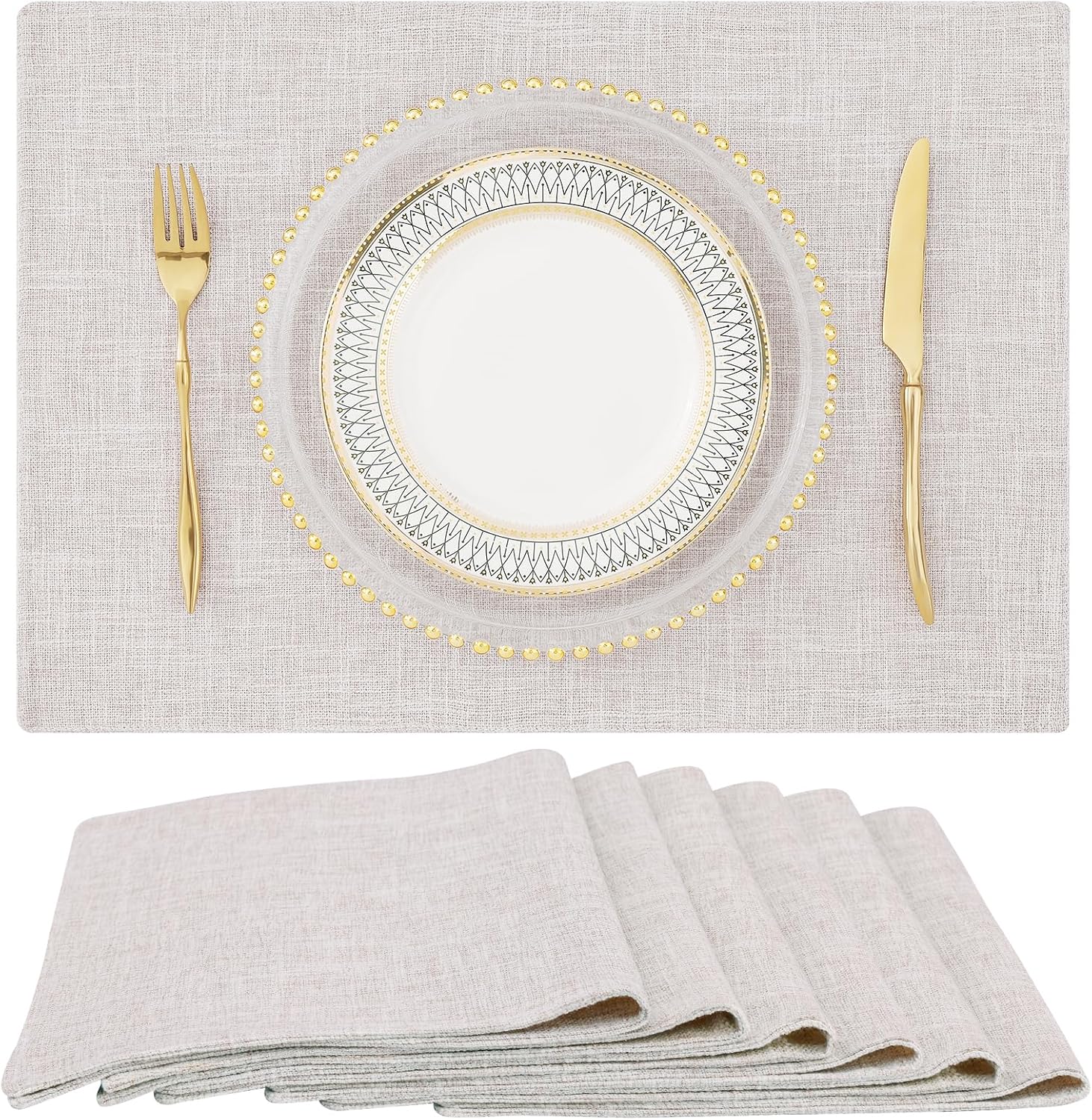 homing Neutral Beige Cloth Placemats Set of 6 – Cotton Linen Blend Washable Farm...