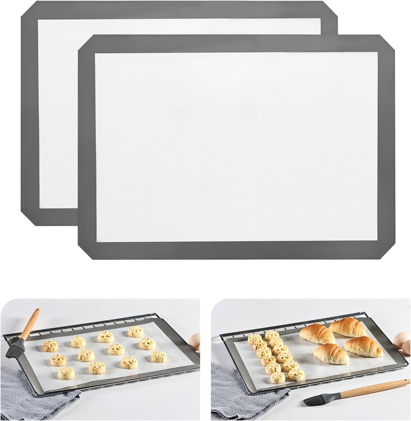 KitchenRaku 2-Pack Silicone Baking Mat, 16.5"x11.6" (42 x 29.5 cm) Reusable Sili...