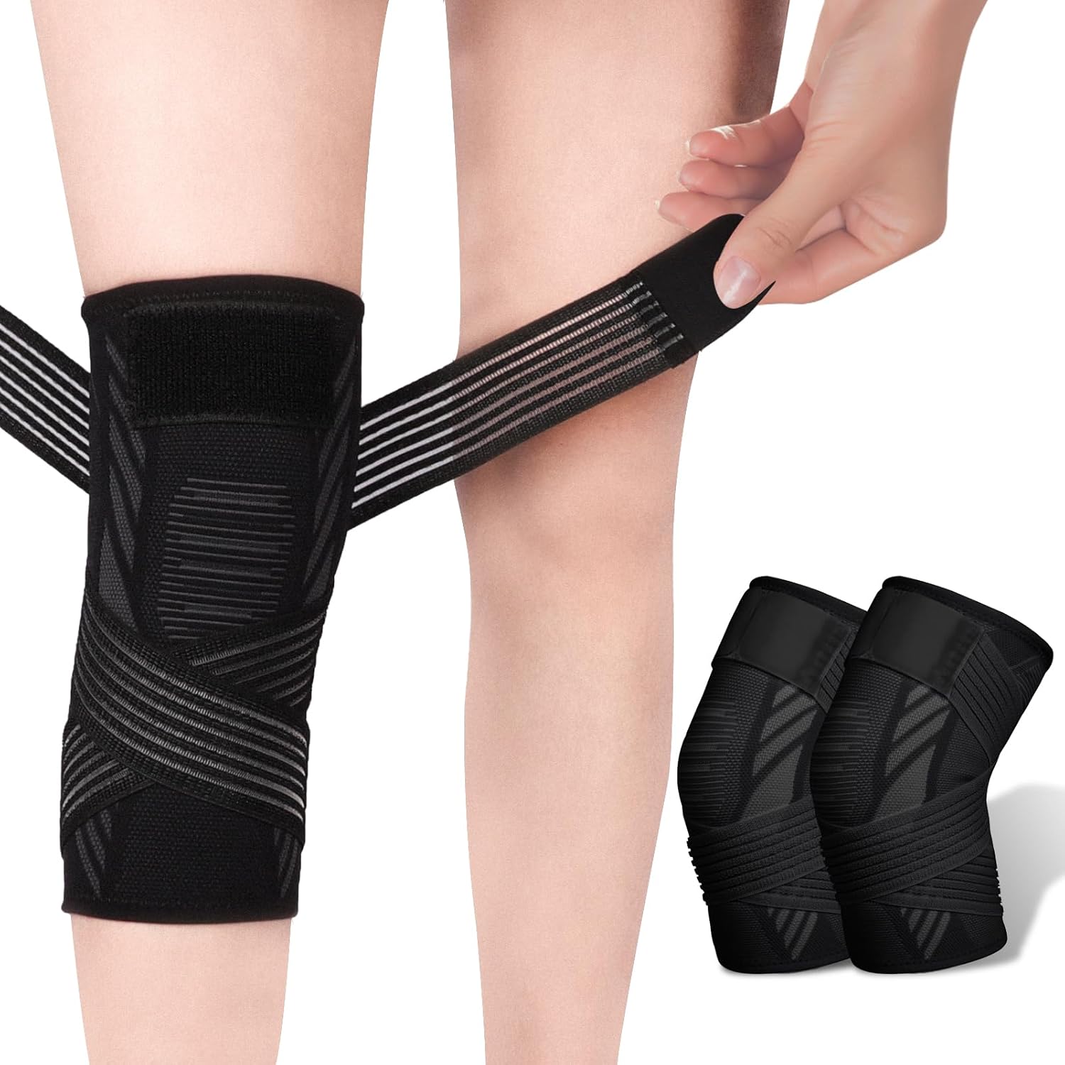 Knee Support Brace 2 Pack Compression Knee Sleeve with Straps Knee Bandage for W...