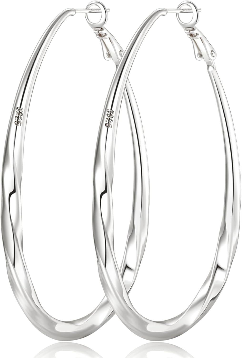 PABBEU Silver Hoop Earrings, Oval S925 Sterling Silver Hoop Earrings for Women L...