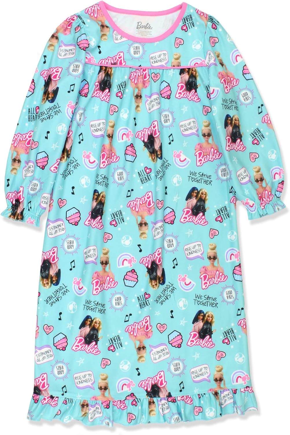 Barbie Girls Flannel Granny Gown Nightgown Pajamas 10 Turquoise