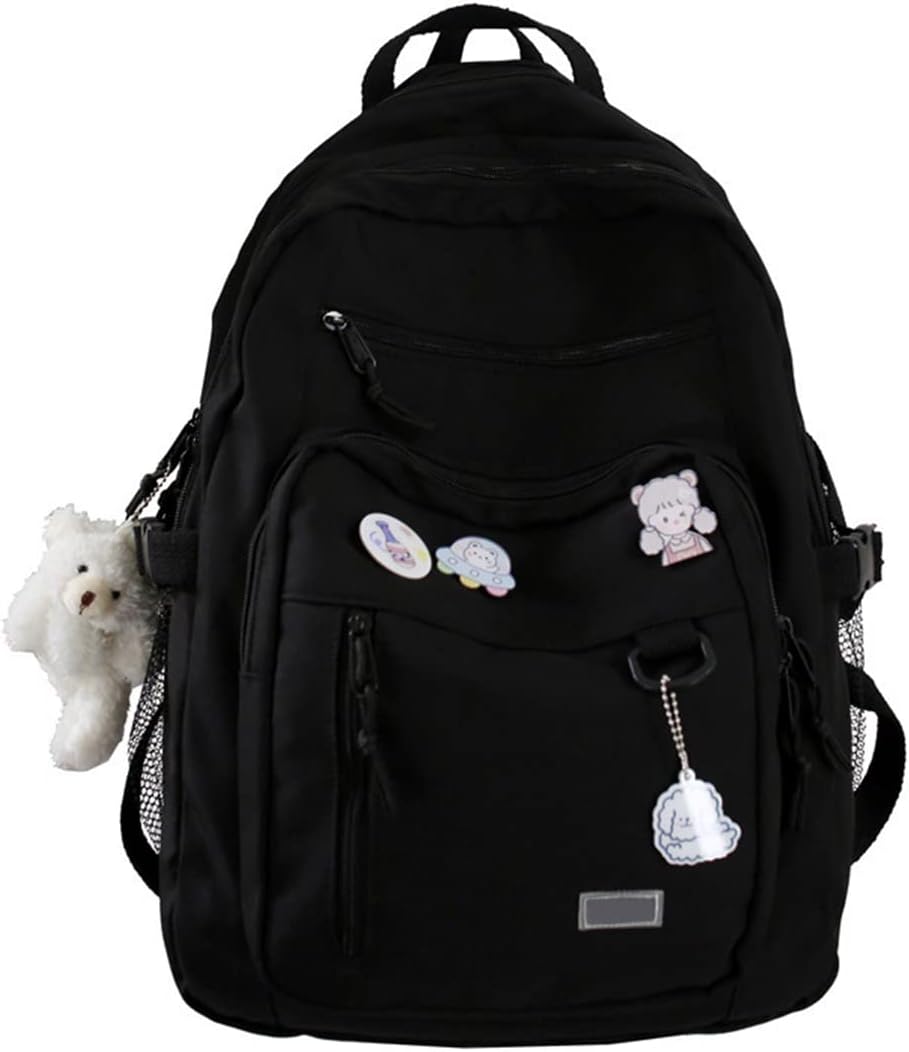GAXOS Cute Aesthetic Backpack for School Middle Student Travel Black Backpack Te...