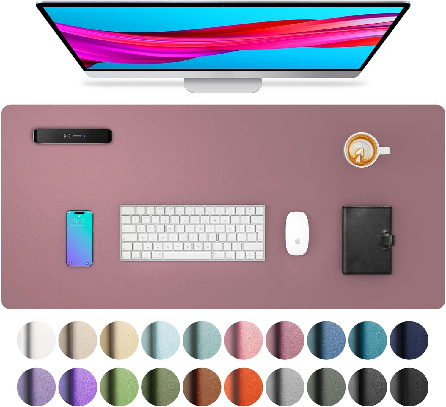 Leather Desk Pad Protector,Mouse Pad,Office Desk Mat,Non-Slip PU Leather Desk Bl...