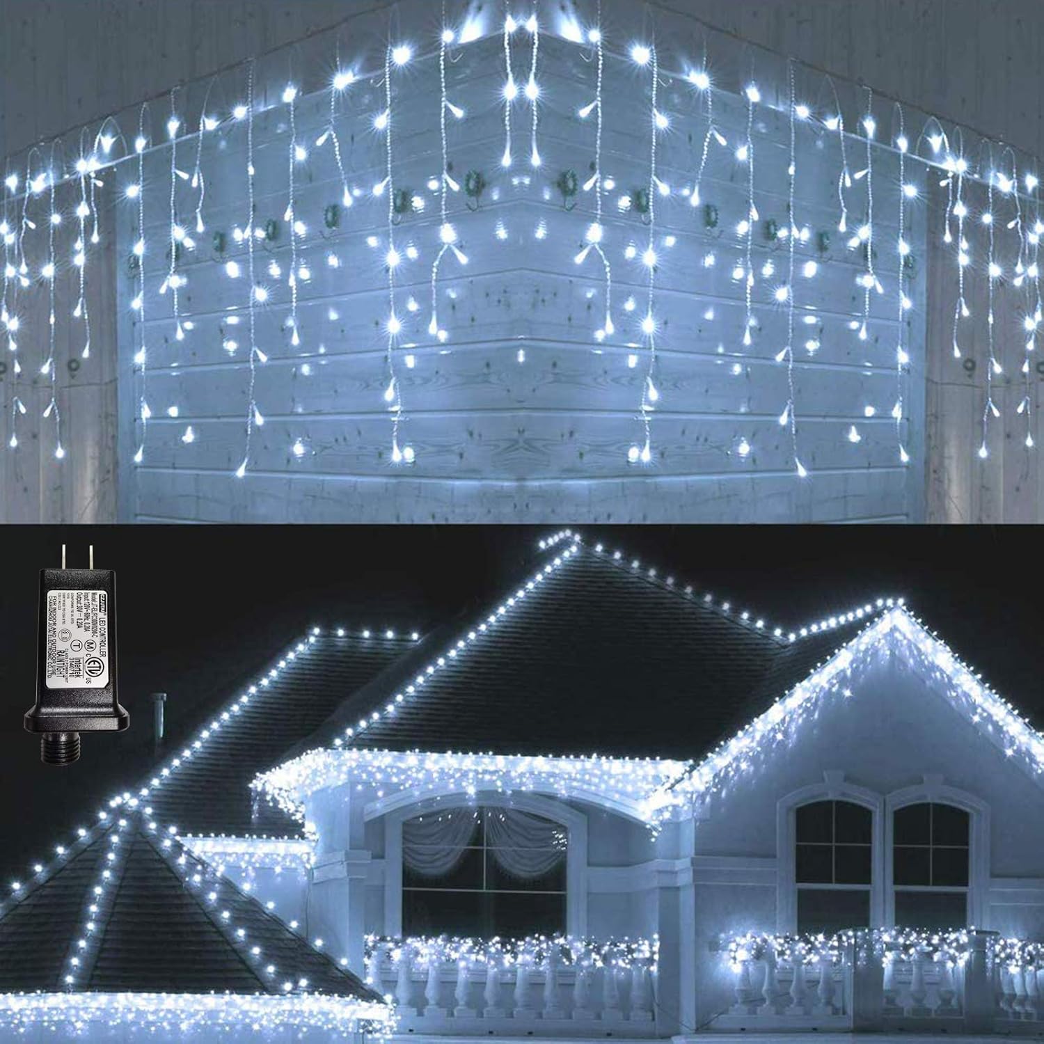 LYHOPE Icicle Christmas Lights, 432 LED 35.4ft 8 Modes Icicle String Lights with...