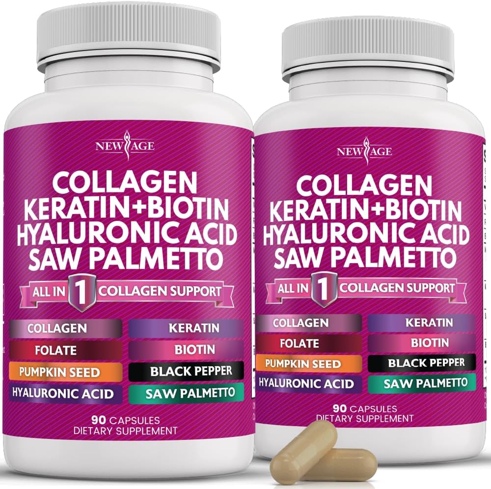 NEW AGE Collagen Pills 1000mg Biotin 10000mcg Keratin Saw Palmetto 2500mg Hyalur...