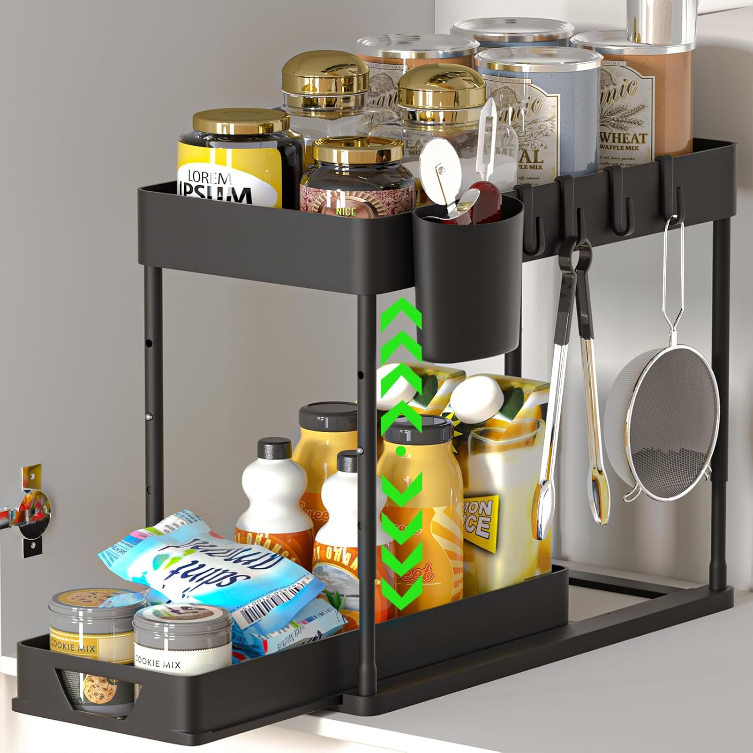 HI NINGER Under sink shelf pull-out cabinet organiser under the sink, 2-tier cab...