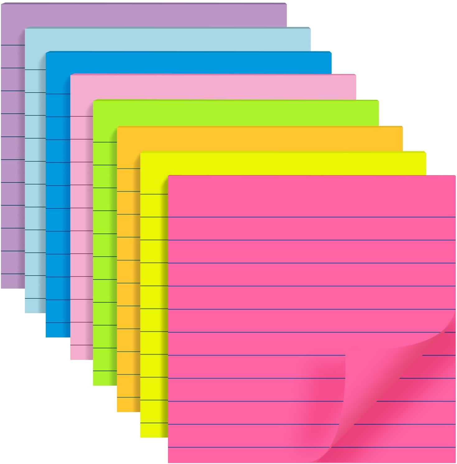8 Pads Lined Sticky Notes 4x4 in - 8 Bright Colors Self Sticky Notes Pad, Post C...