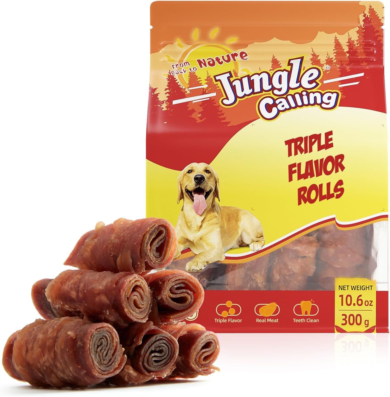 Jungle Calling Triple Flavor Rolls Dog Treats, Made with Real Chicken Duck Beef...
