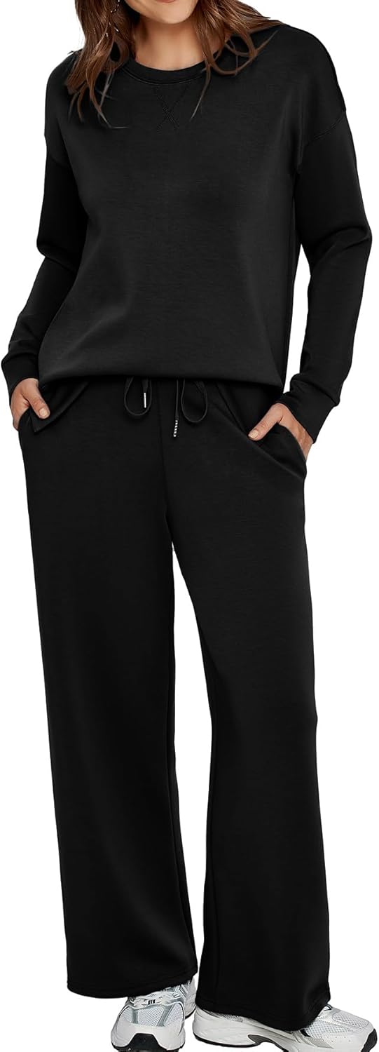 Glamaker Womens 2 Piece Lounge Set Fall Long Sleeve Pullover Tops Long Pants Cas...