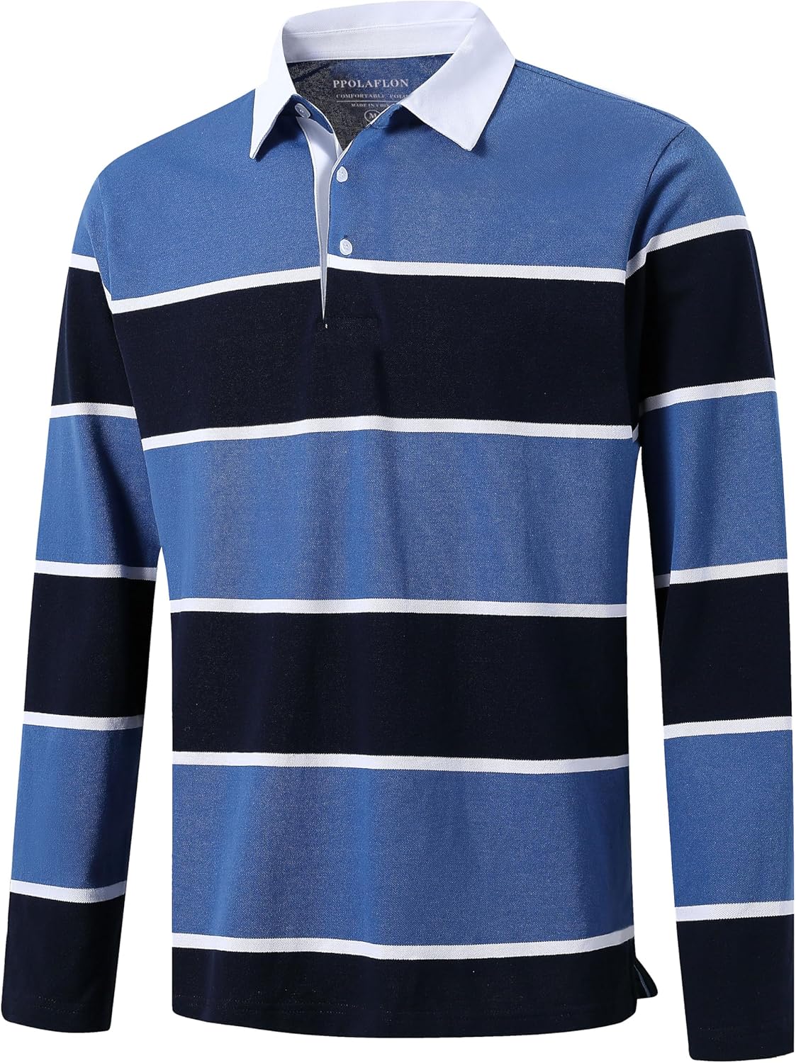 Men's Polo Shirts Long Sleeve Striped Dry Fit Casual Collared Pique Golf Polo Sh...