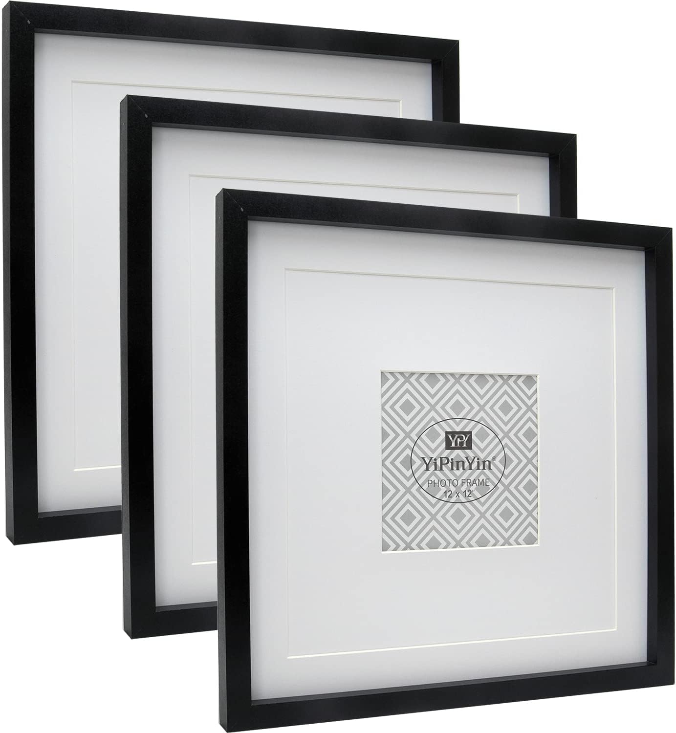 12x12Inch Square Black Photo Frame Set Of 3, 30x30cm Square frame with double mo...