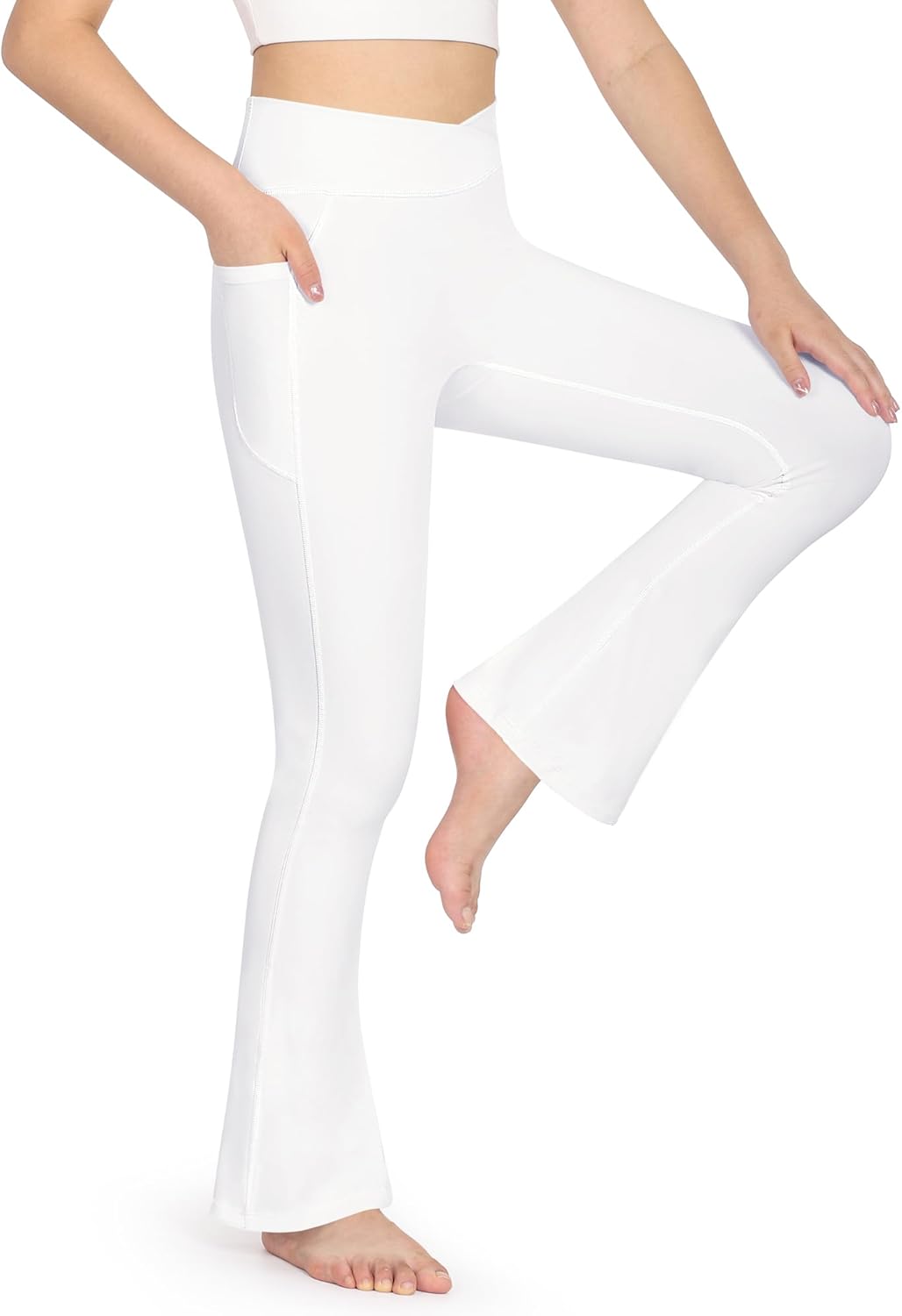 KEREDA Girls Flare Leggings High Waist V Cross Bootcut Yoga Pants Bell Bottoms f...