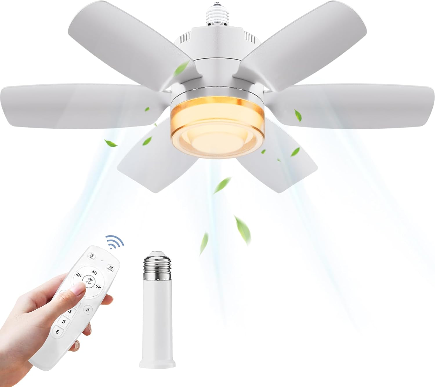Socket Ceiling Fans with Lights and Remote, Socket Fan Llight, Dimmable LED Ceil...