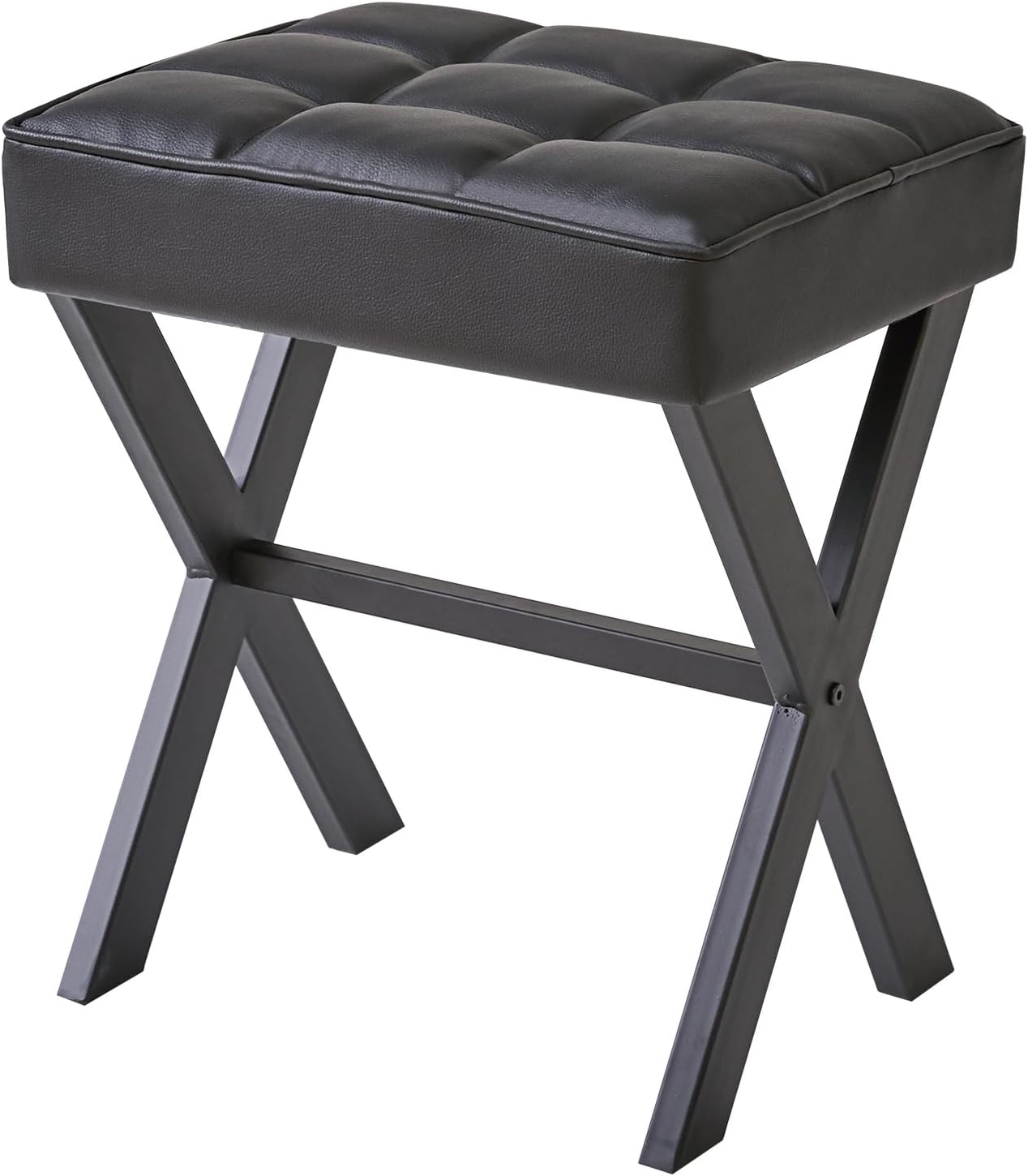 IBUYKE Square Makeup Stool with X-Leg Foot Rest, PU Footrest Stool, Ottoman Seat...
