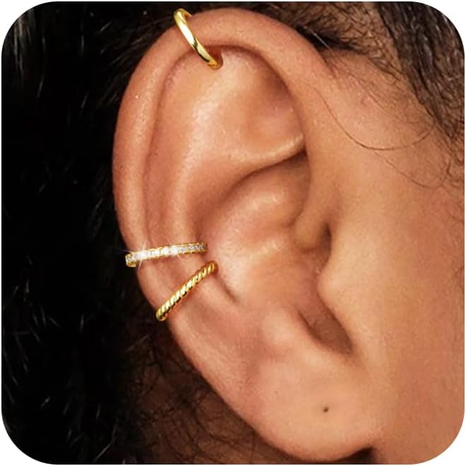 Gold Ear Cuffs for Women Non Piercing, 14K Gold Plated/925 Sterling Silver Ear C...
